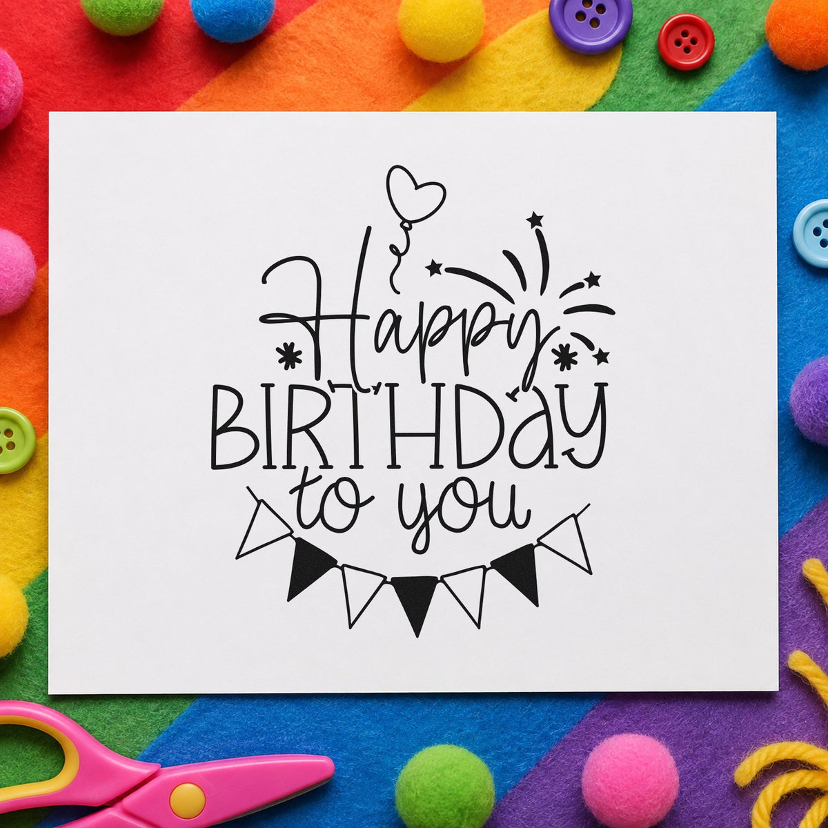 Birthday To You Fireworks Balloons Rubber Stamp – Duo Hand in use 3