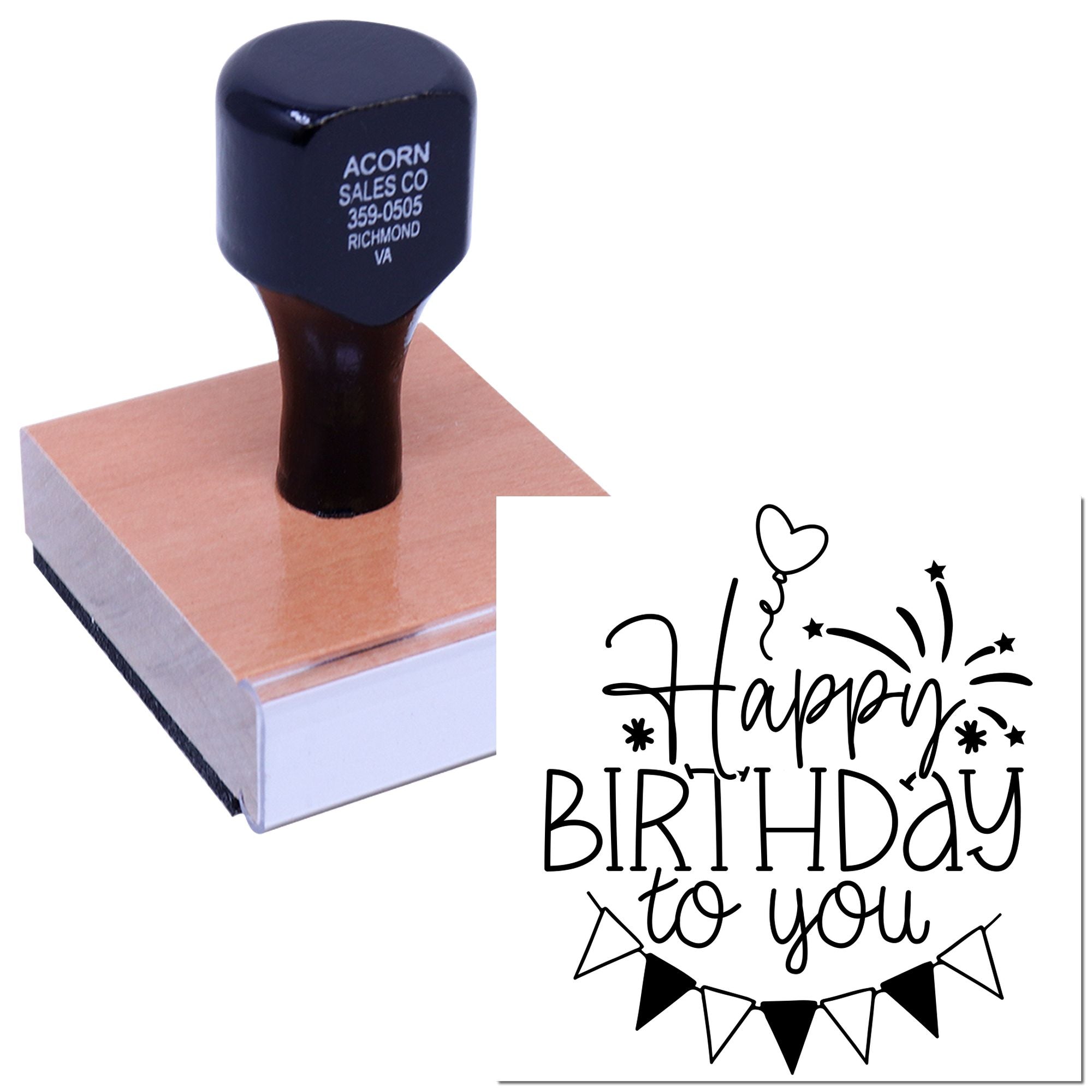 Custom birthday rubber stamp with Happy Birthday to You design for greeting cards, gifts, and party crafts.
