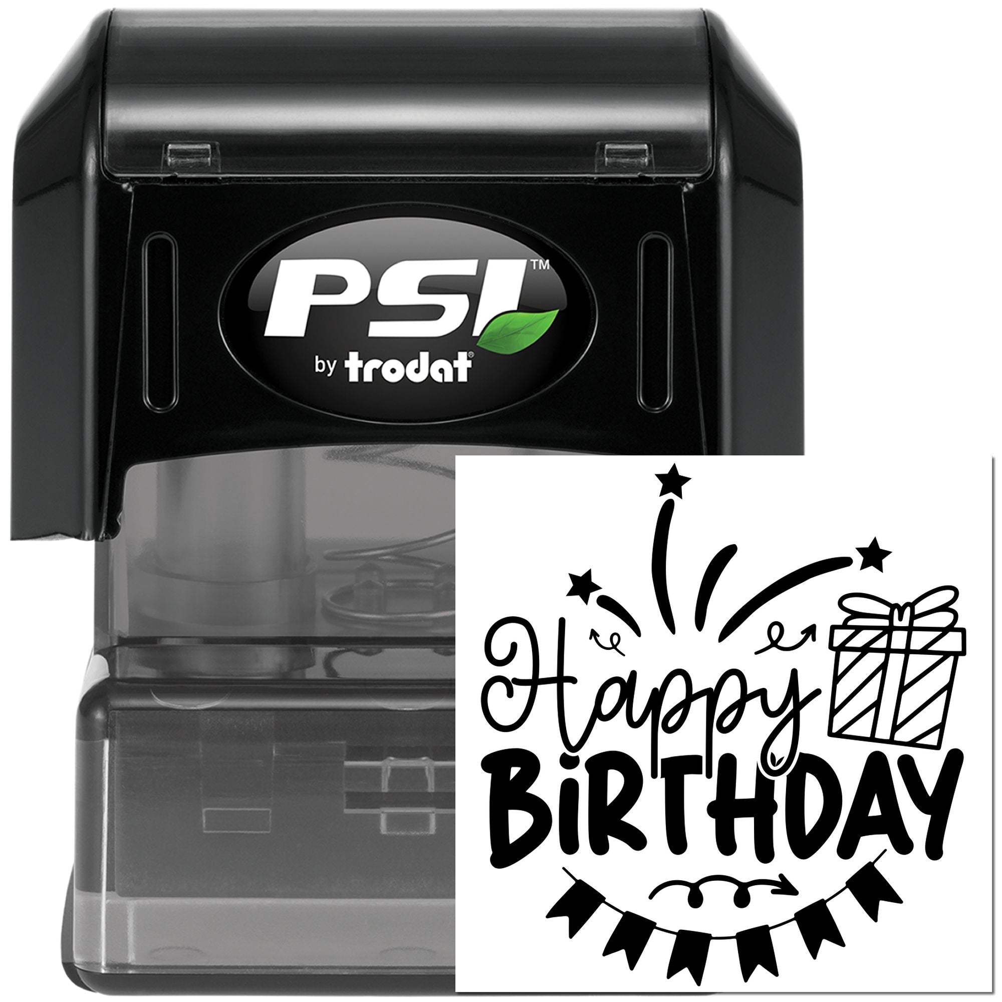 Self-inking PSI by Trodat rubber stamp with Happy Birthday design for custom birthday cards and party packaging