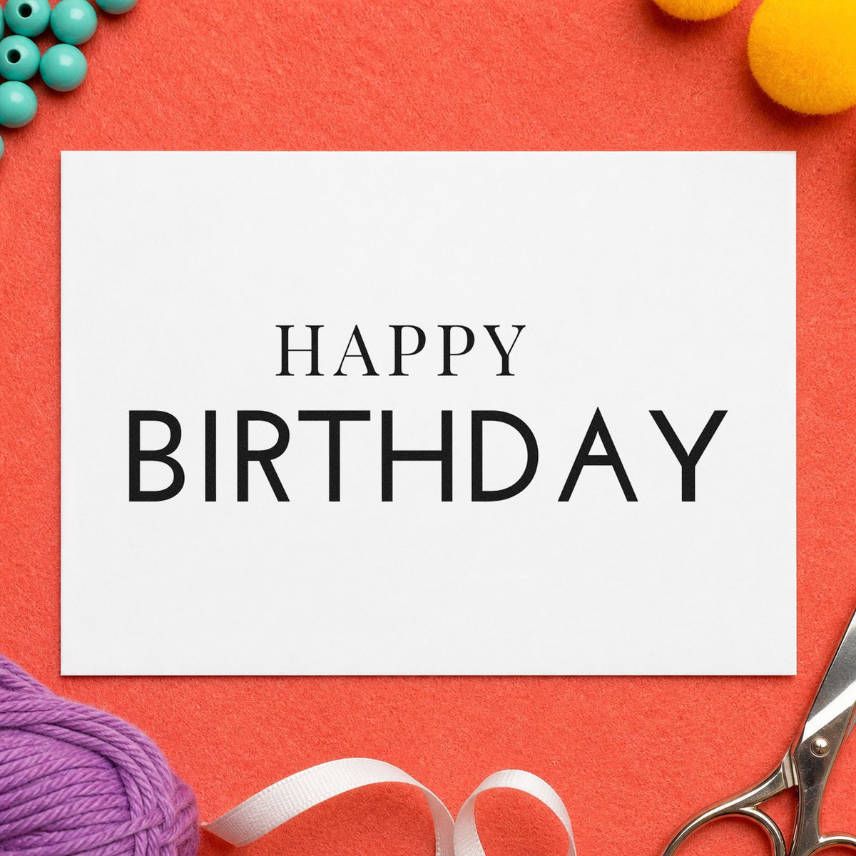 Simple Happy Birthday Capitals rubber stamp printed in black ink, ready for menu plan sheet and similar paper crafts.
