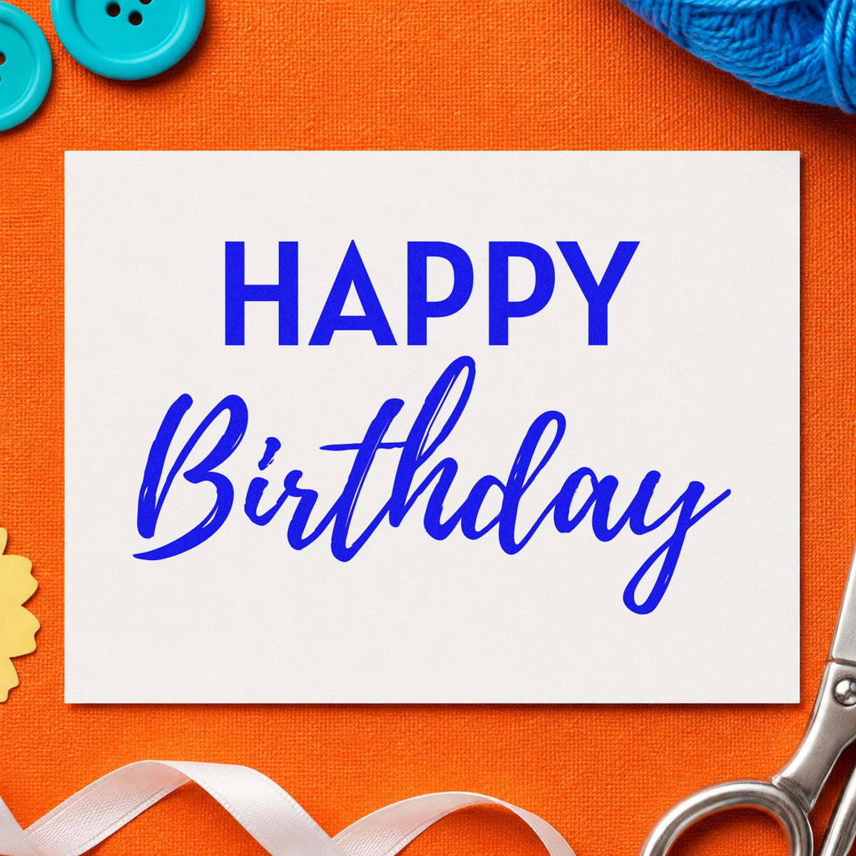 Happy Birthday Bold Contrast Script Lettering Craft Stamp – Self-Inking in use 6