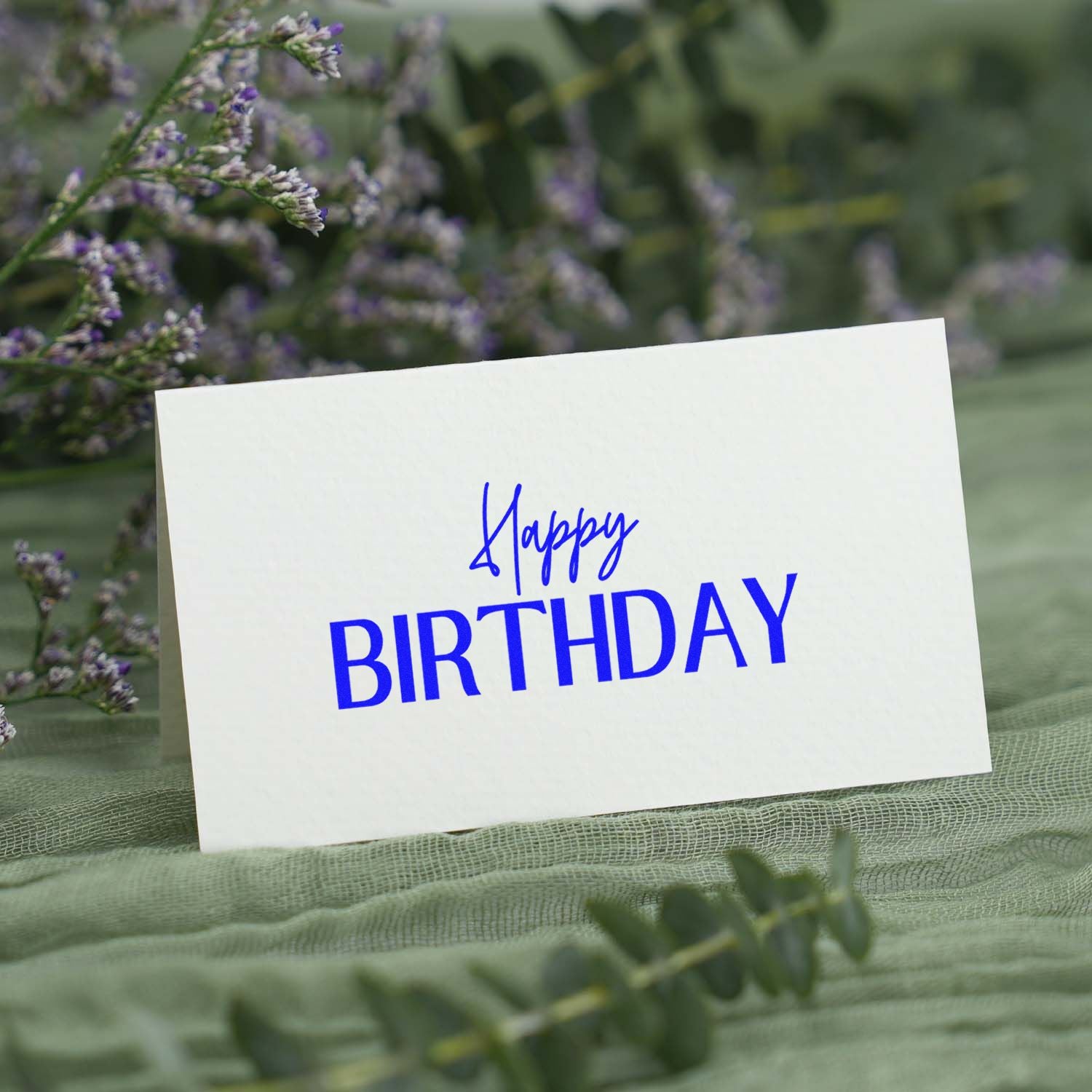 Happy Birthday rubber stamp design for custom birthday cards, invitations, and handmade greetings.