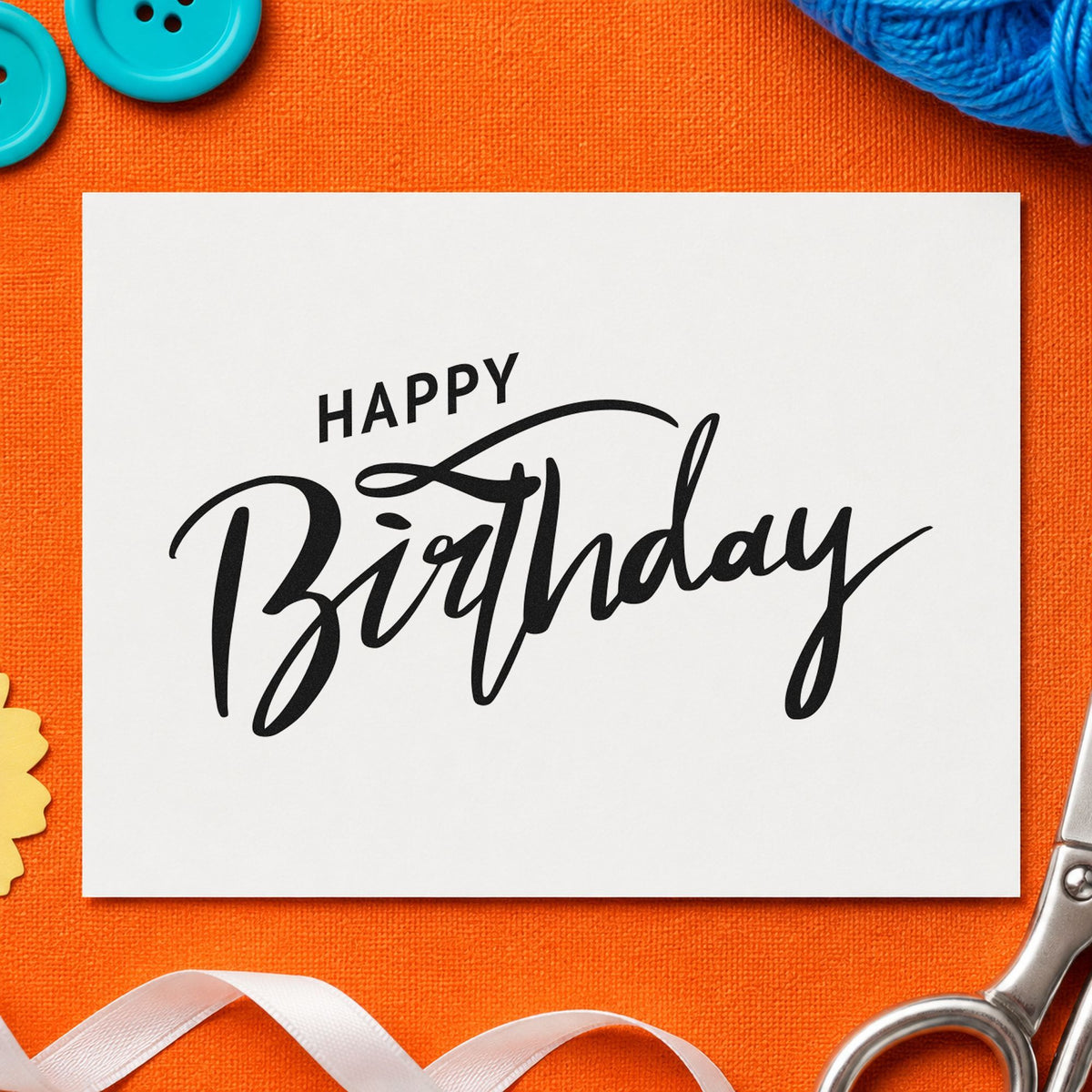 Wood Handle Happy Birthday Brush Flourished Lettering Rubber Stamp in use 10