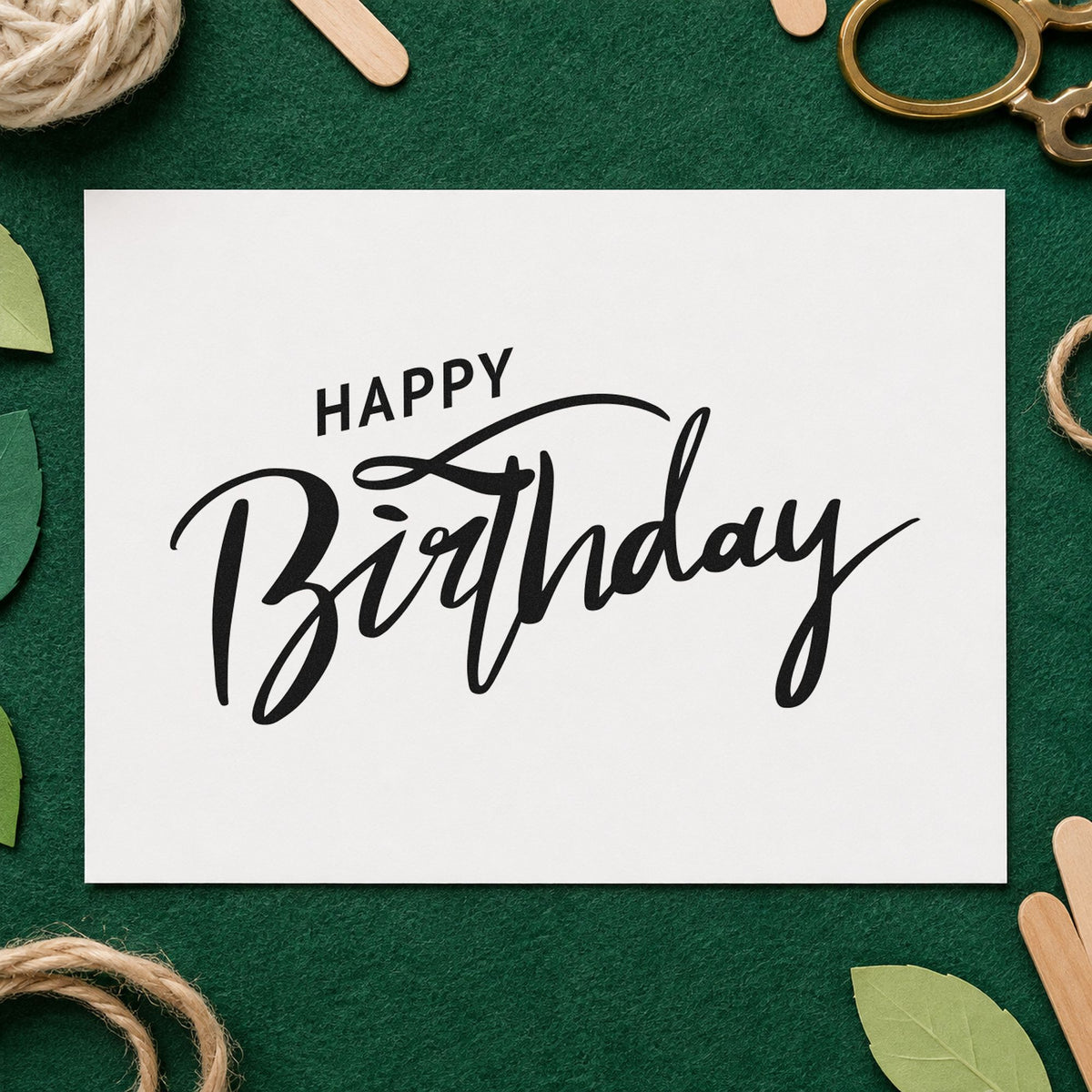 Happy Birthday Brush Flourished Lettering Pre-Inked Stamp – Slim in use 4
