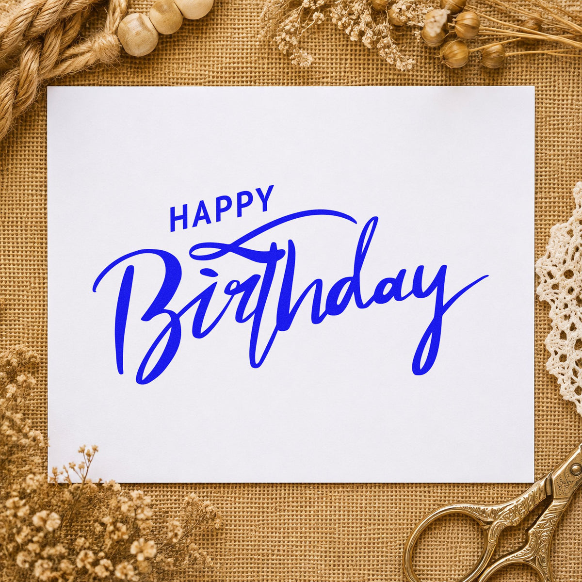 Happy Birthday Brush Flourished Lettering Rubber Stamp – Duo Hand in use 5