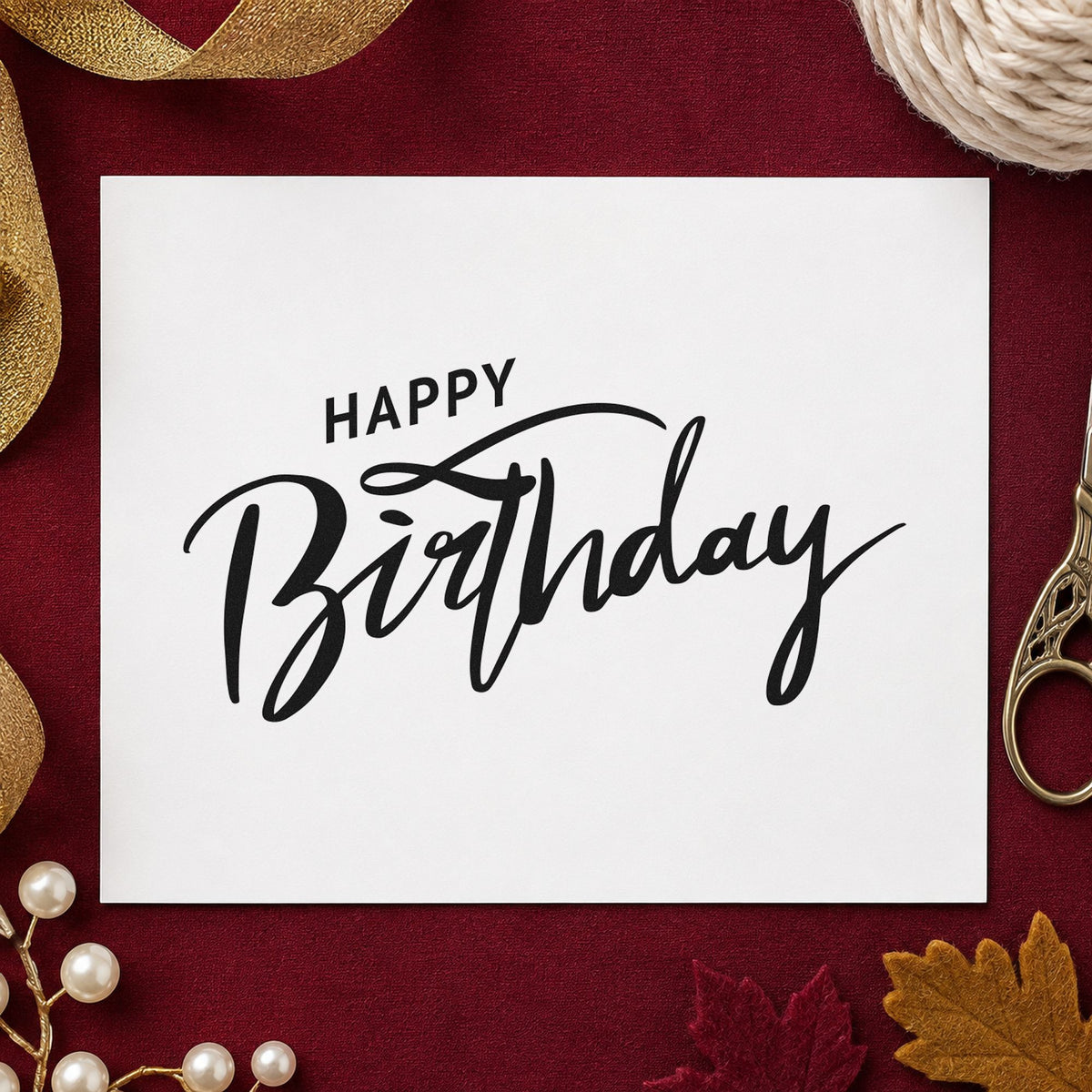 Wood Handle Happy Birthday Brush Flourished Lettering Rubber Stamp in use 9