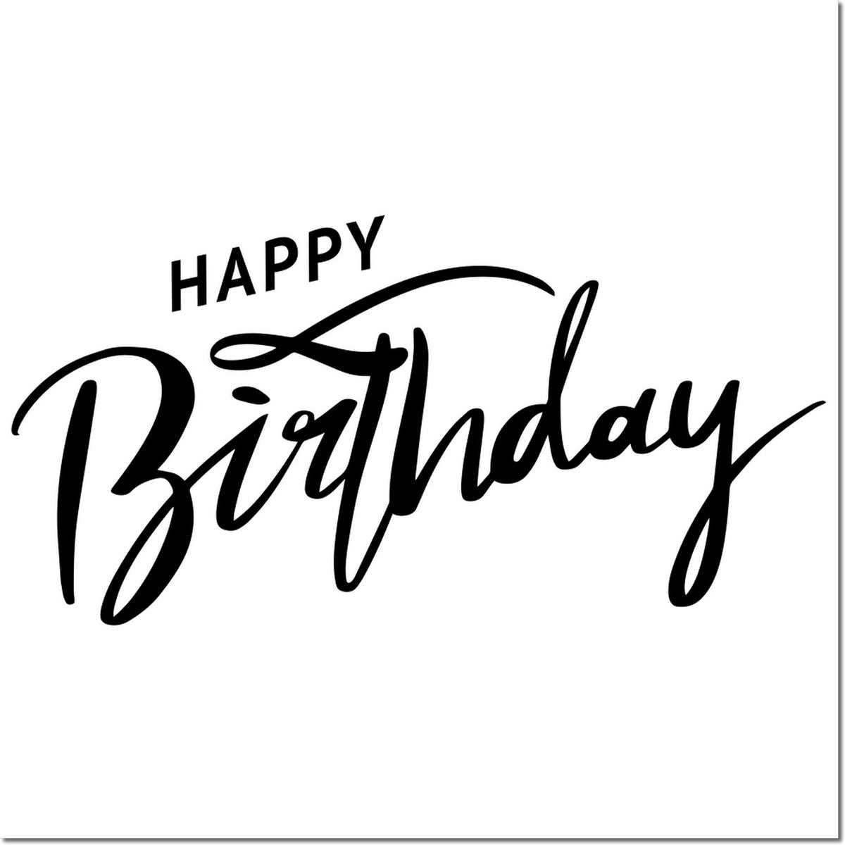Happy Birthday rubber stamp design with elegant script lettering for greeting cards, invitations, and DIY craft projects.
