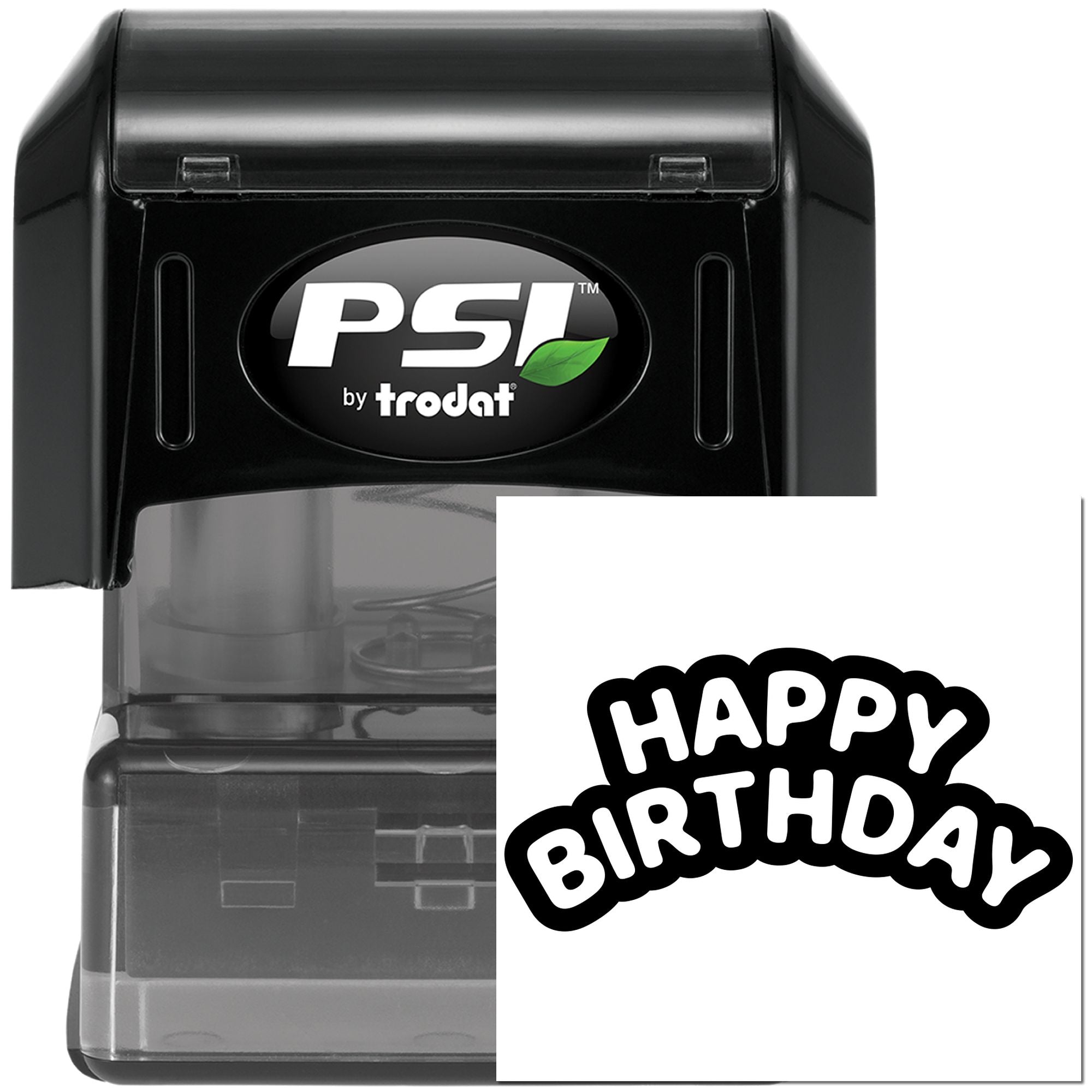 PSI by Trodat self-inking rubber stamp with Happy Birthday design for cards, invitations, and party packaging.