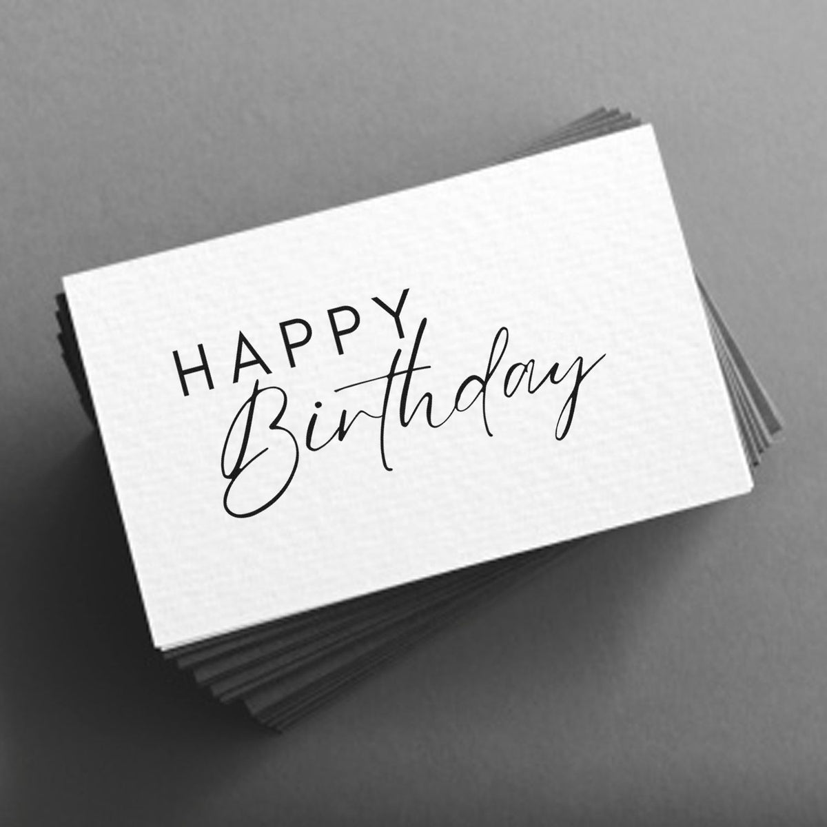 Happy Birthday rubber stamp design on stacked cards for custom birthday card making.