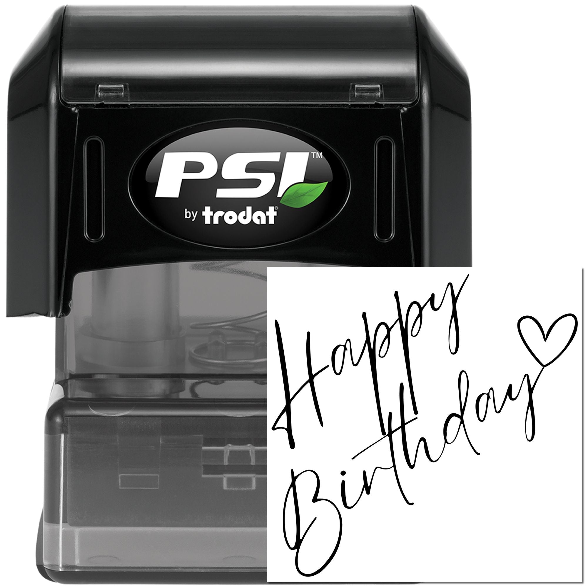 PSI by Trodat custom rubber stamp with Happy Birthday and heart design for greeting cards and party invitations