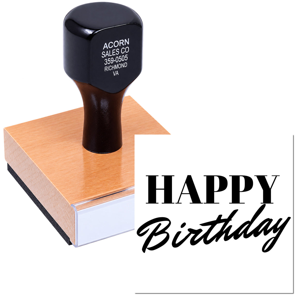 Happy Birthday custom rubber stamp for personalized greeting cards, invitations, and birthday packaging