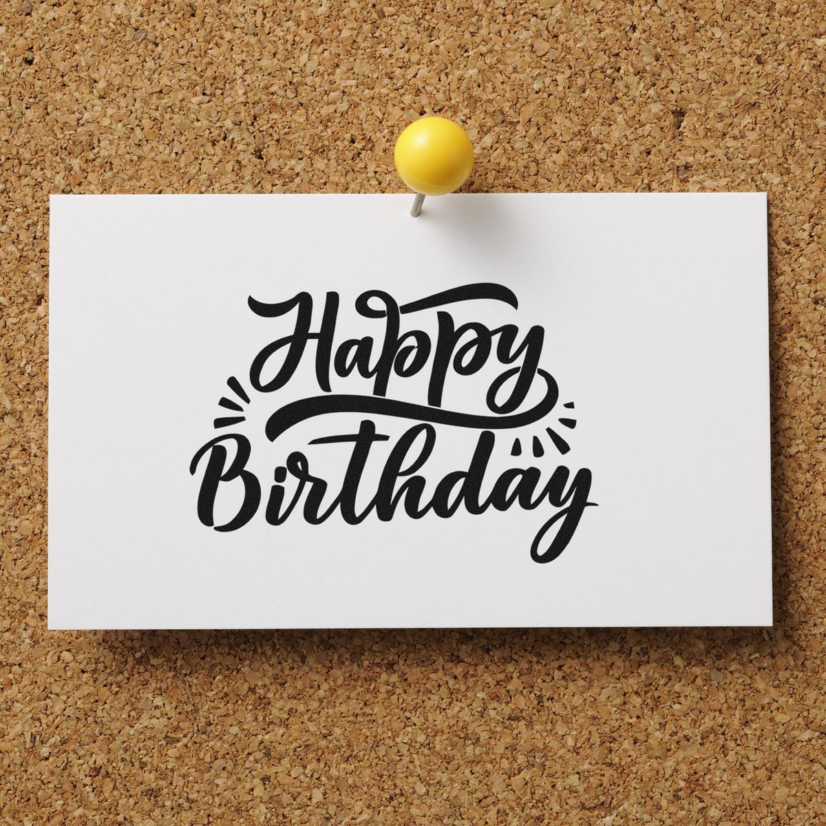 Happy Birthday rubber stamp design on a pinned card for handmade birthday cards.