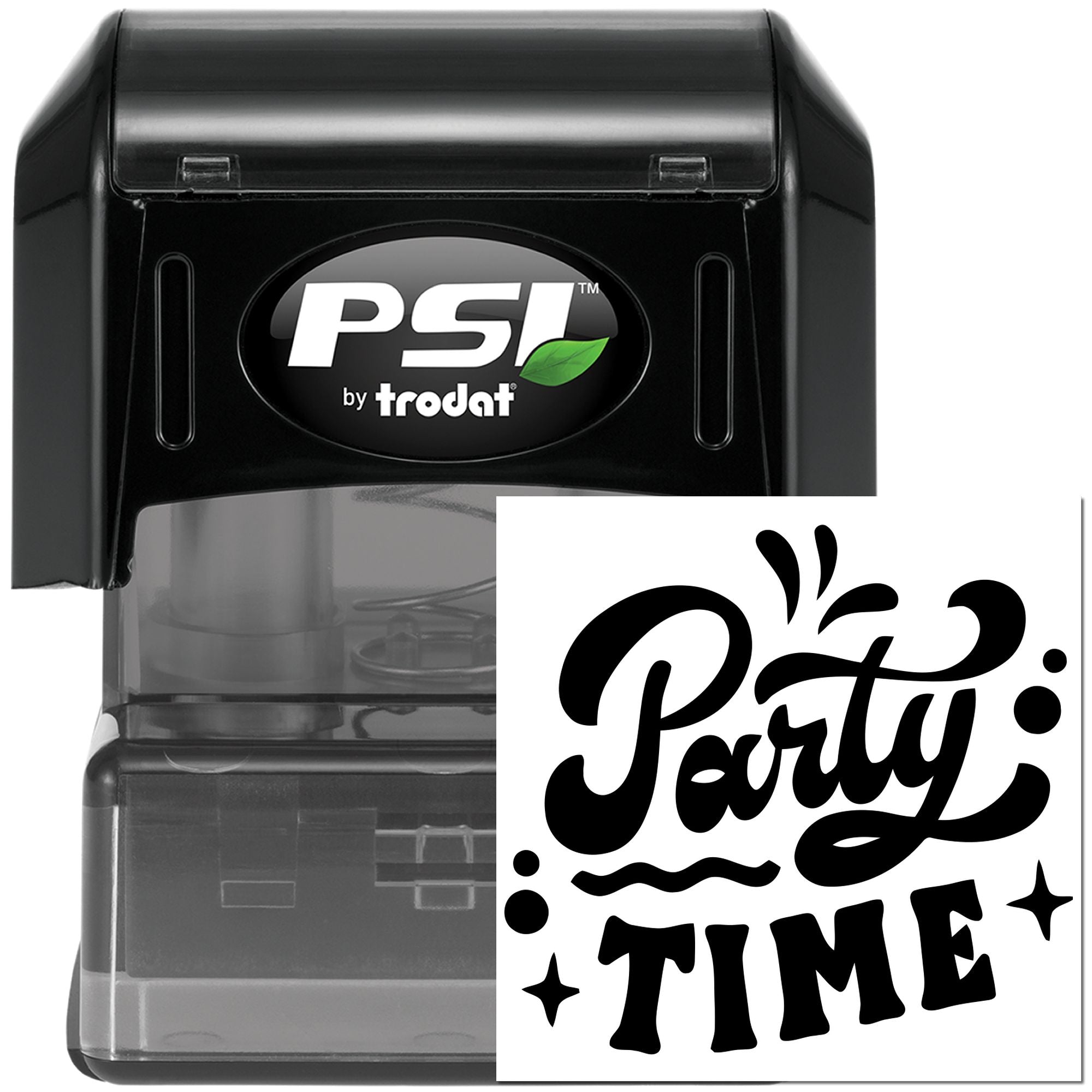 PSI by Trodat self-inking rubber stamp with Party Time imprint for bold party invitation and event decoration branding