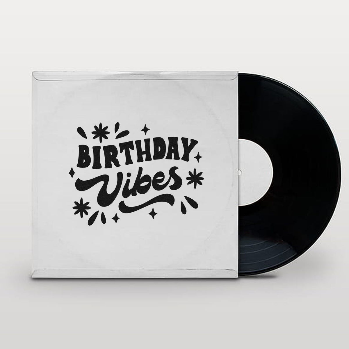 Birthday Vibes rubber stamp for birthday cards, party favors, and scrapbook projects with bold retro lettering.