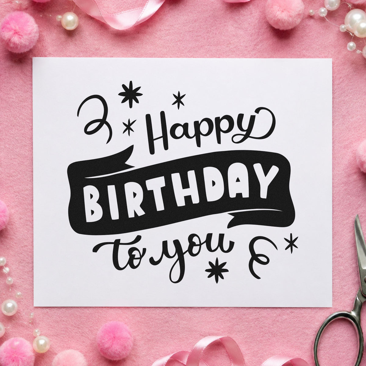 Happy Birthday To You craft stamp in black ink on cardstock, an easy option for class term album page.
