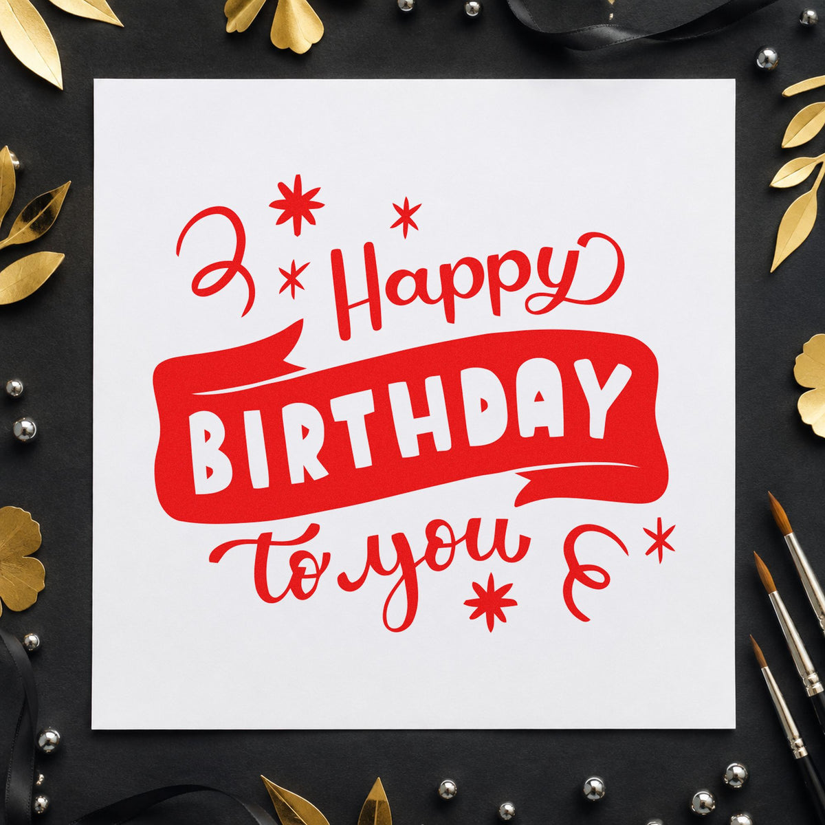 Happy Birthday To You craft stamp imprint in red ink on a handmade project, one idea being song word cards.