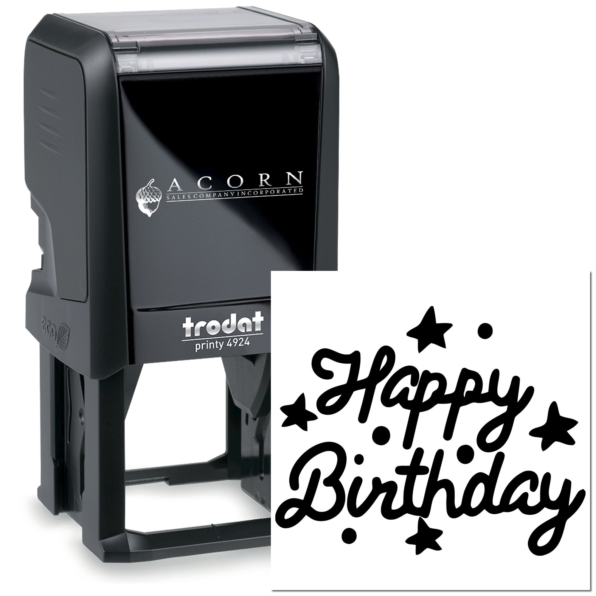 Custom self-inking rubber stamp with Happy Birthday design, Trodat Printy 4924 for birthday cards and gifts