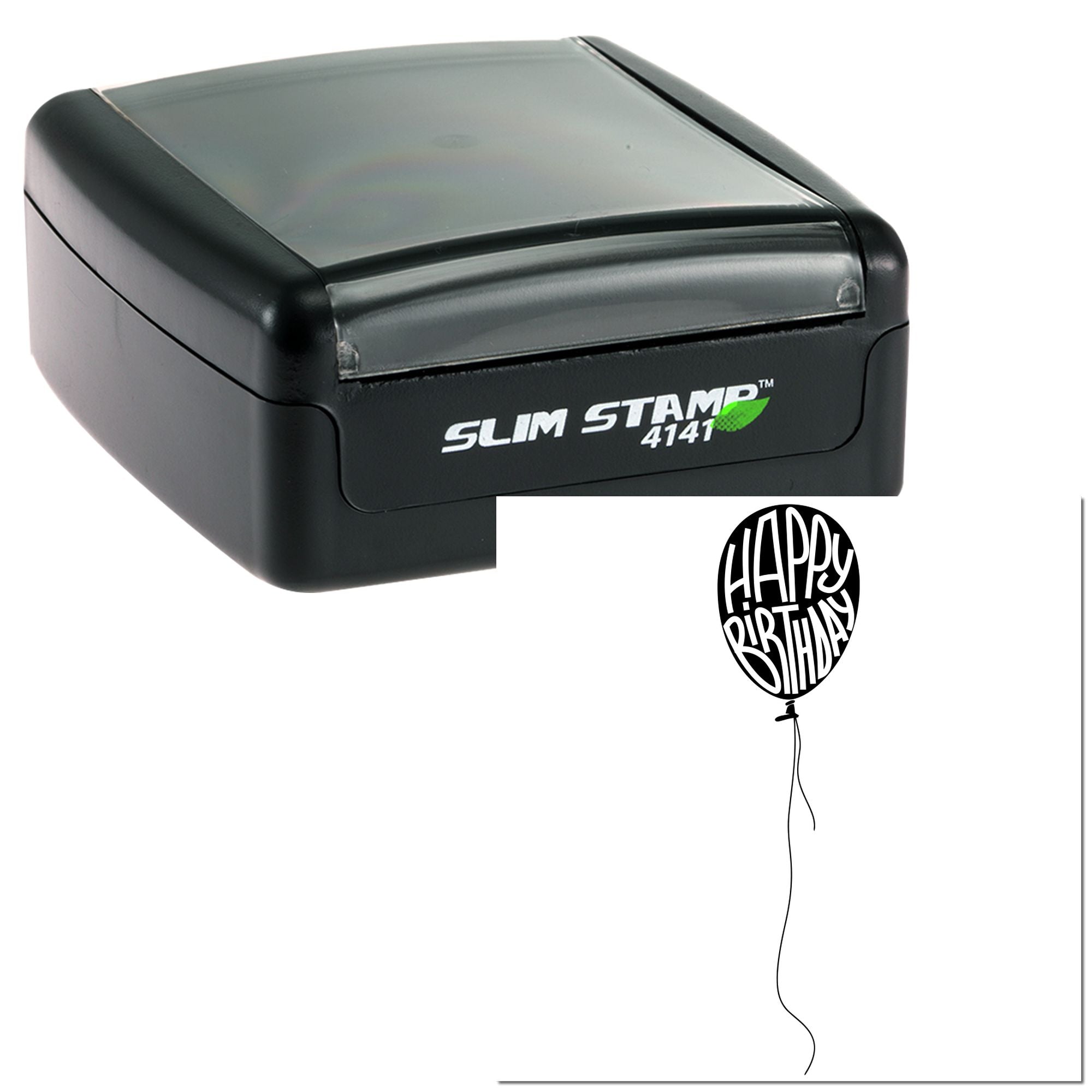Slim Stamp 4141 self-inking rubber stamp with custom Happy Birthday balloon design imprint