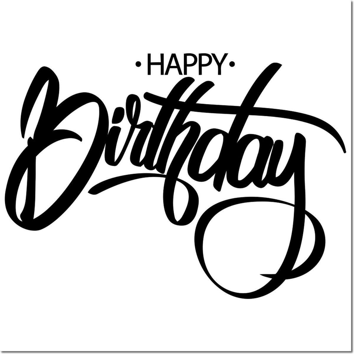 Happy Birthday rubber stamp design with bold script, perfect for greeting cards, scrapbooking, and party invitations.