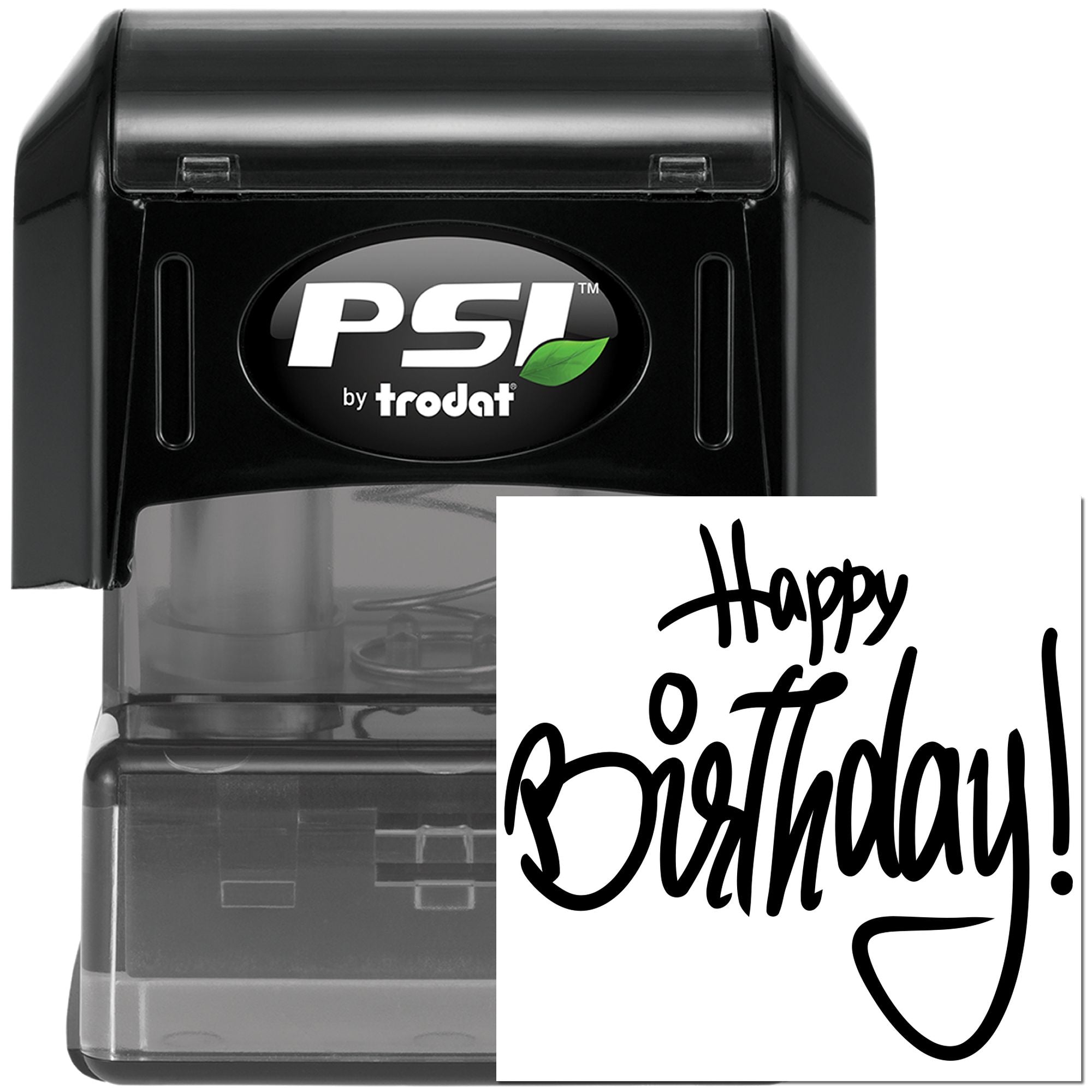 PSI by Trodat self-inking rubber stamp with Happy Birthday! imprint for custom birthday cards, invitations, and gift packaging