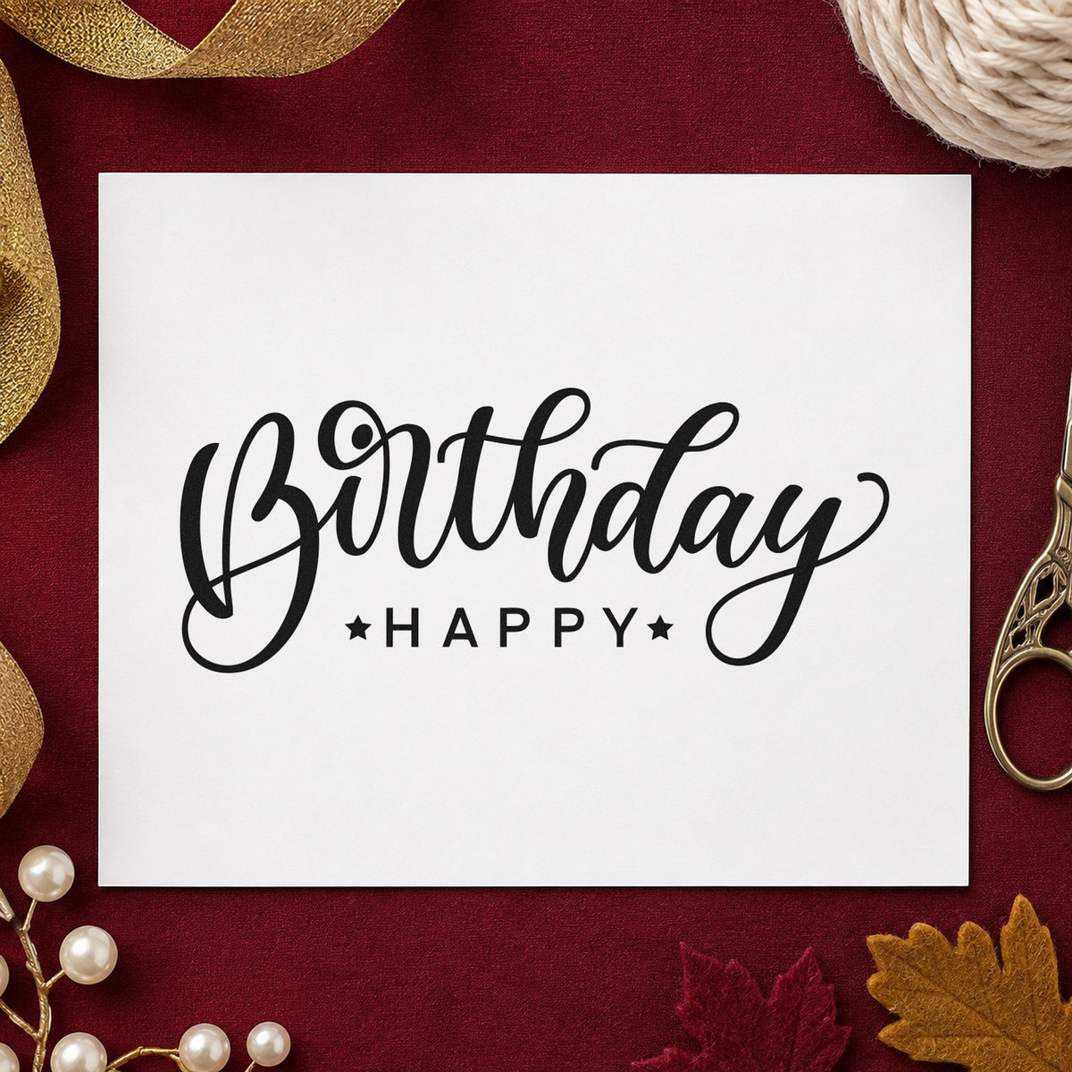 Birthday Happy Reversed Layout rubber stamp printed in black ink, ready for reversed stack cards and similar paper crafts.