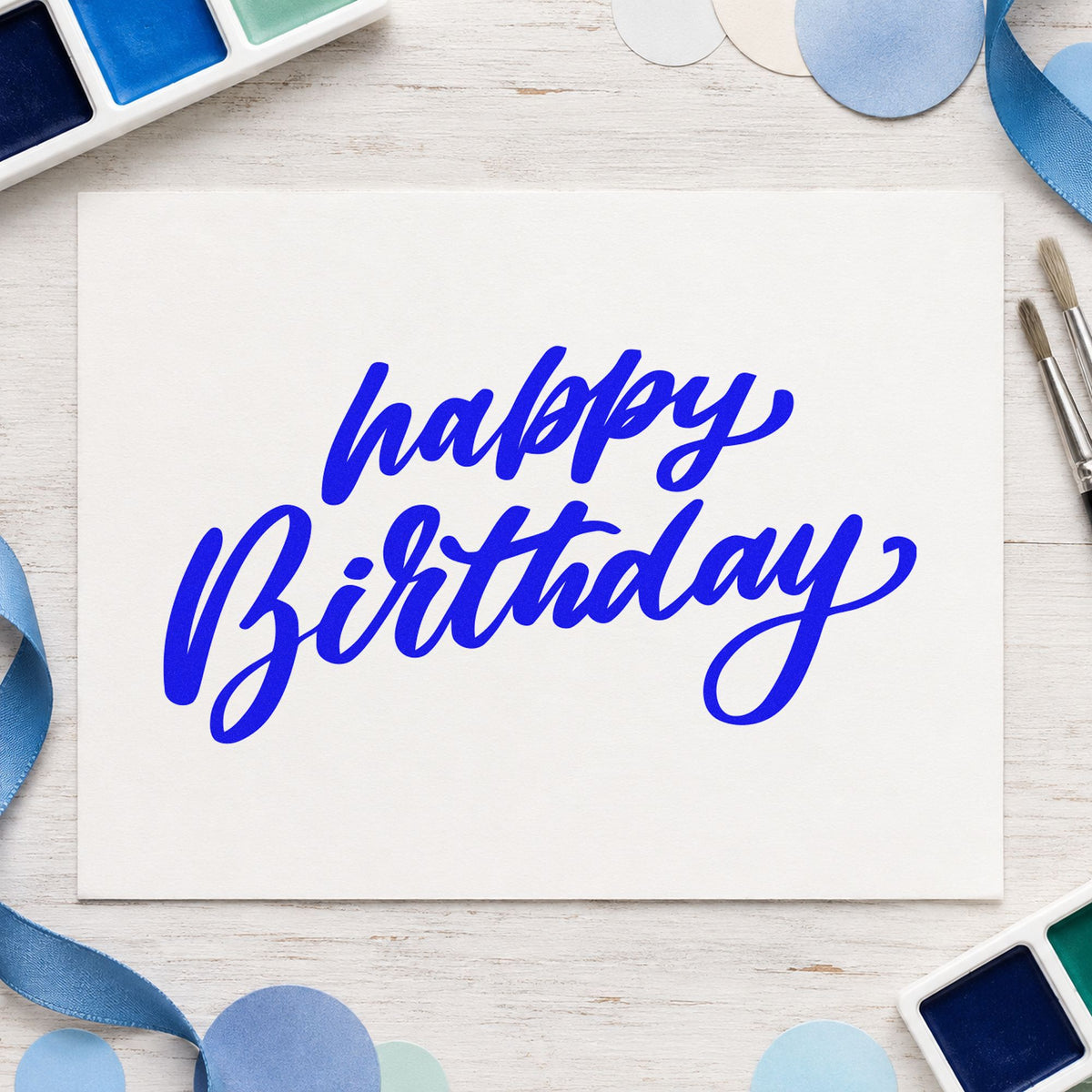 Happy Birthday Slanted Brush Stamp – Duo Hand in use 5