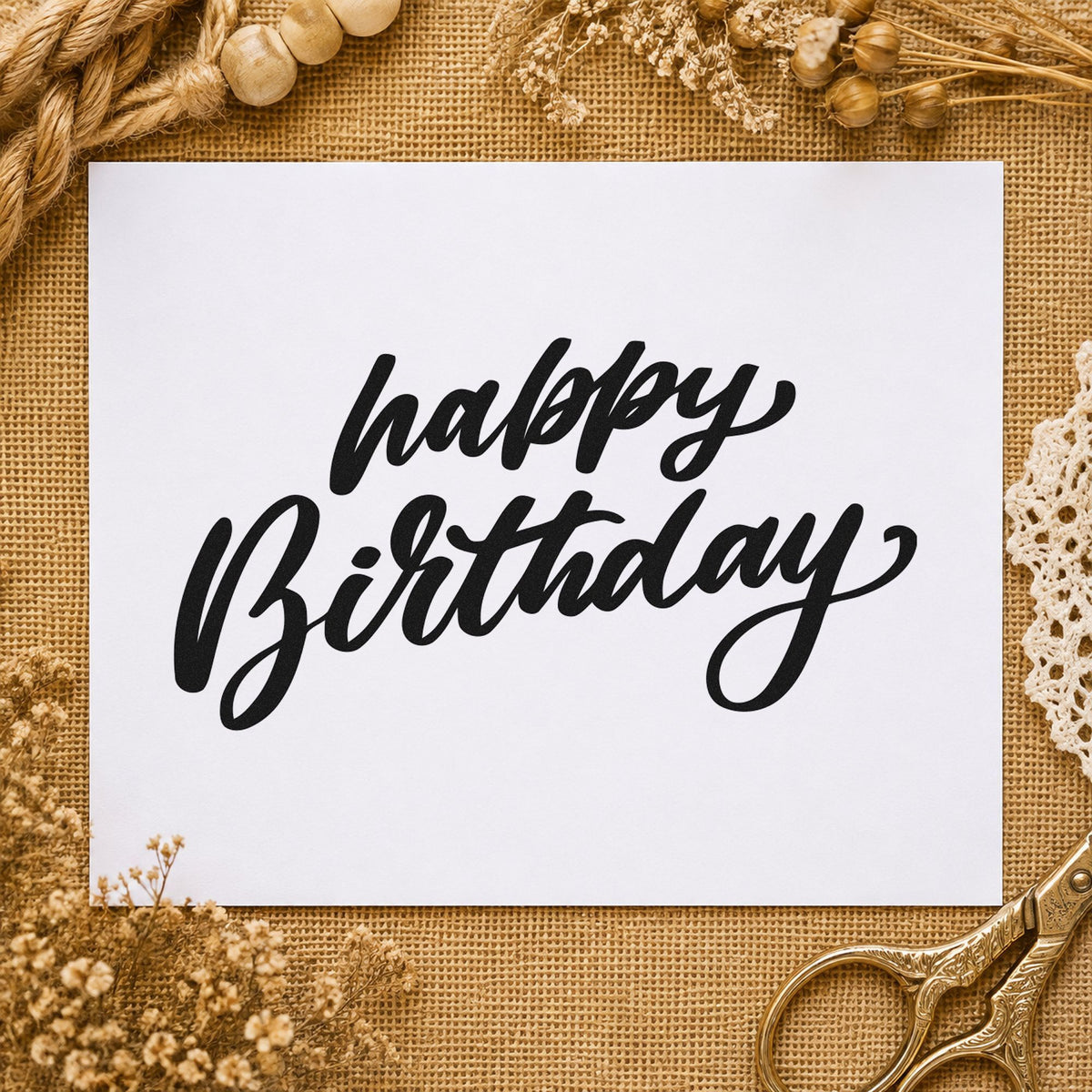 Happy Birthday Slanted Brush Rubber Stamp – Wood Handle in use 9