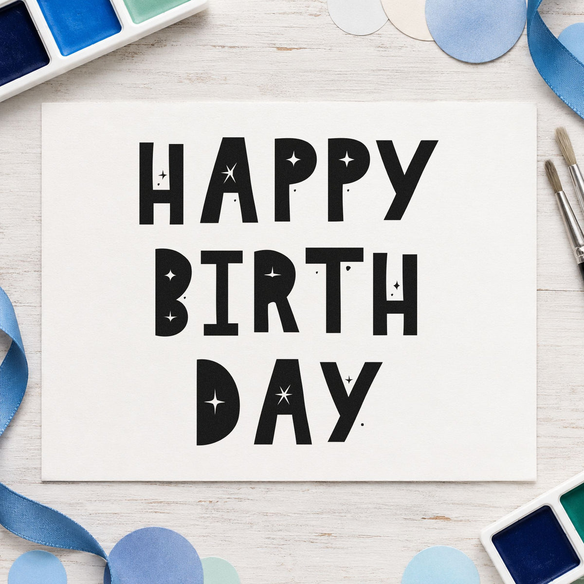 Birthday Block Star Cutouts Lettering Rubber Stamp – Wood Handle in use 3