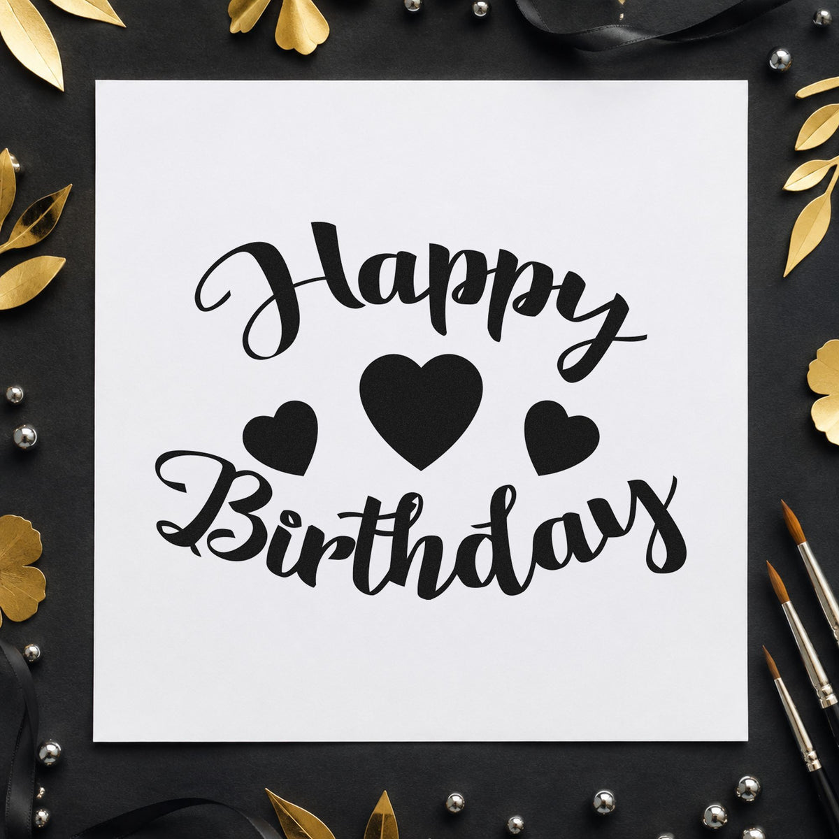 Happy Birthday Three Hearts rubber stamp printed in black ink, ready for session plan sheet and similar paper crafts.