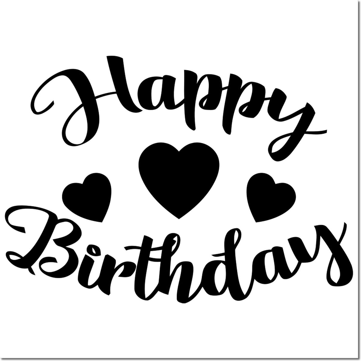 Happy Birthdays rubber stamp design with hearts for birthday cards, invitations, and handmade crafts.