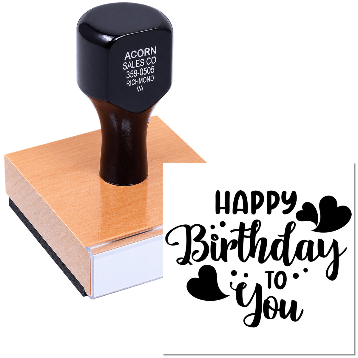 Custom rubber stamp with Happy Birthday to You design for greeting cards, invitations, and party crafts.