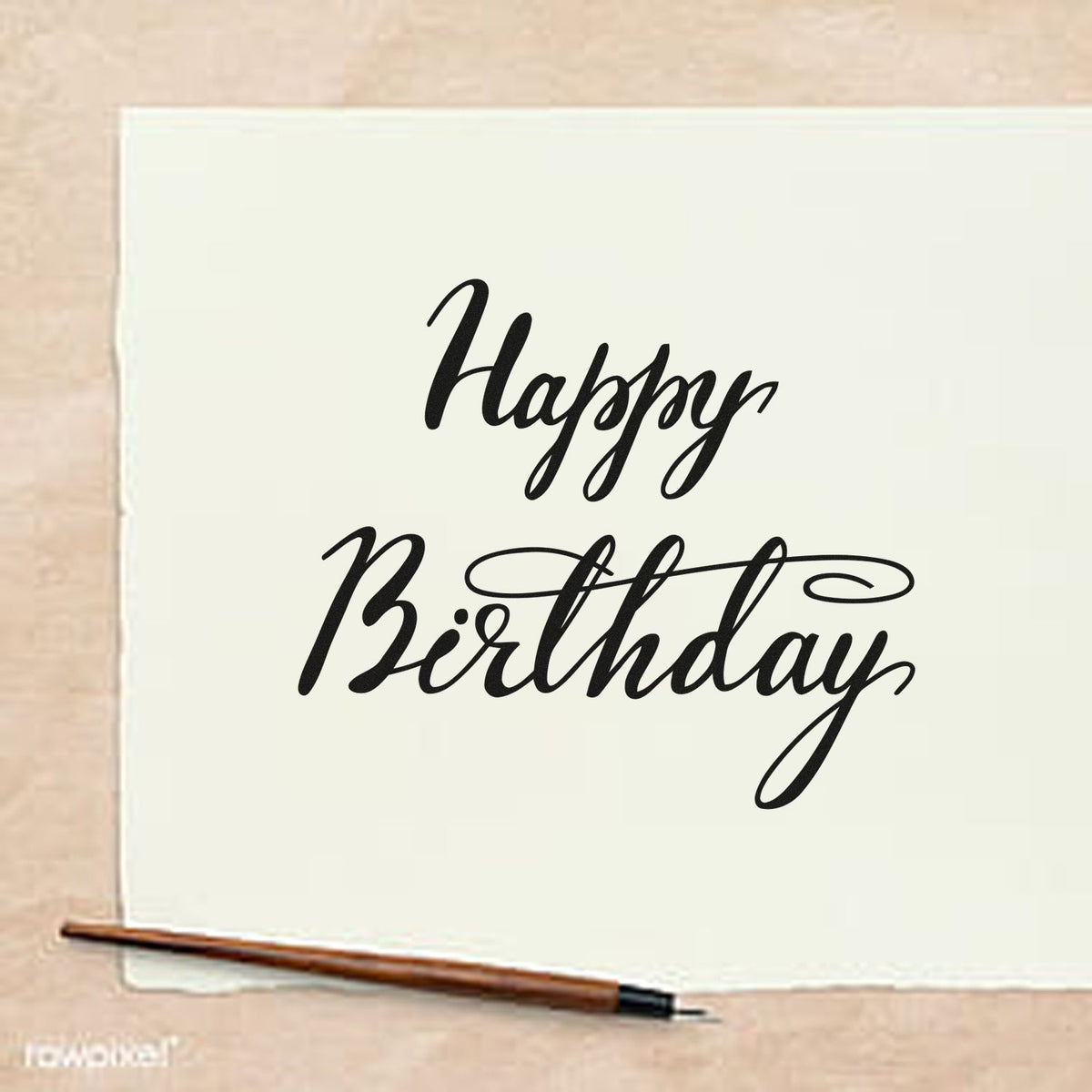 Happy Birthday Premium Wooden Stamp - Vintage Pro imprint stamped in black ink. Happy Birthday appears in two lines of formal script with a long horizontal flourish.