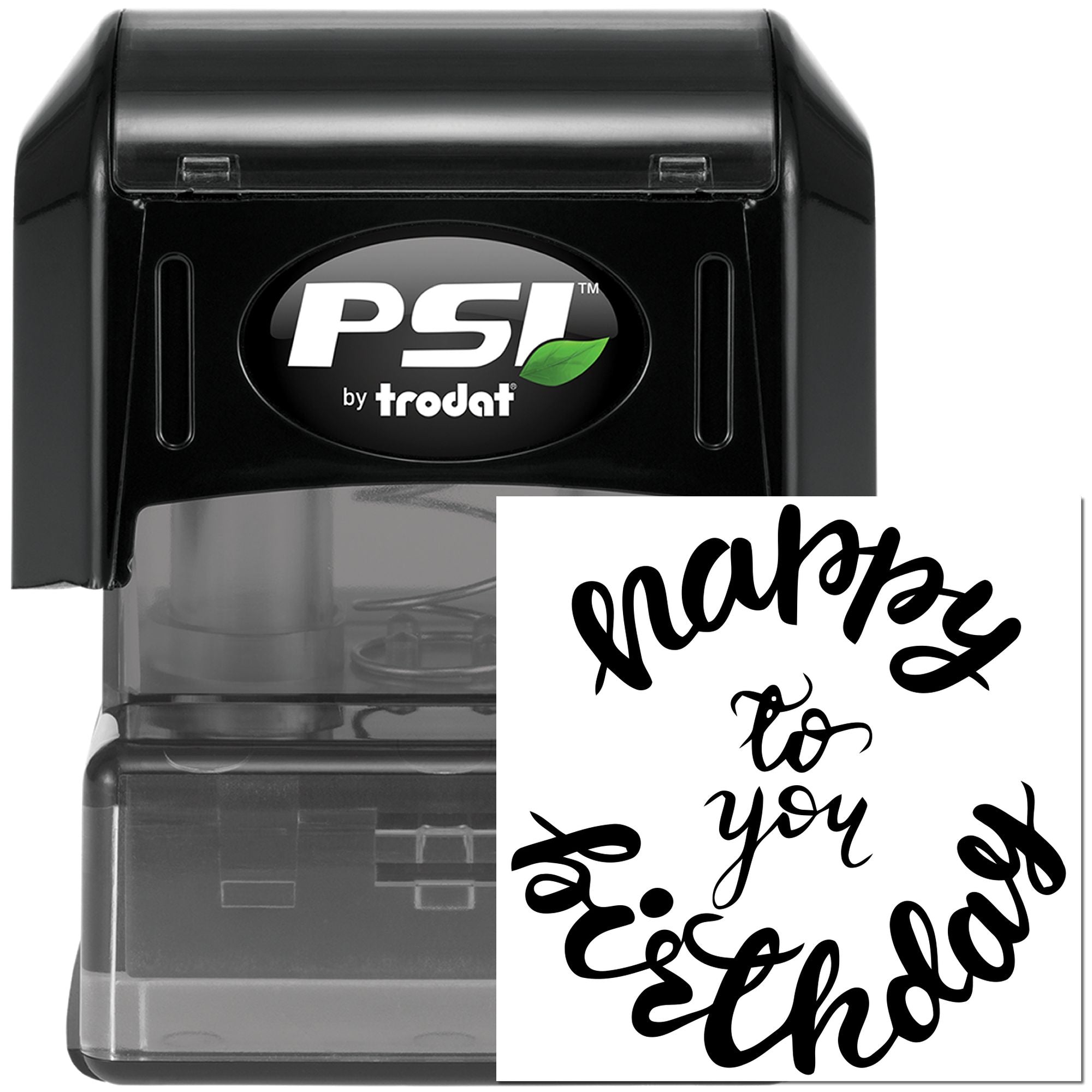 PSI by Trodat self-inking rubber stamp with custom marry to you wedding script impression
