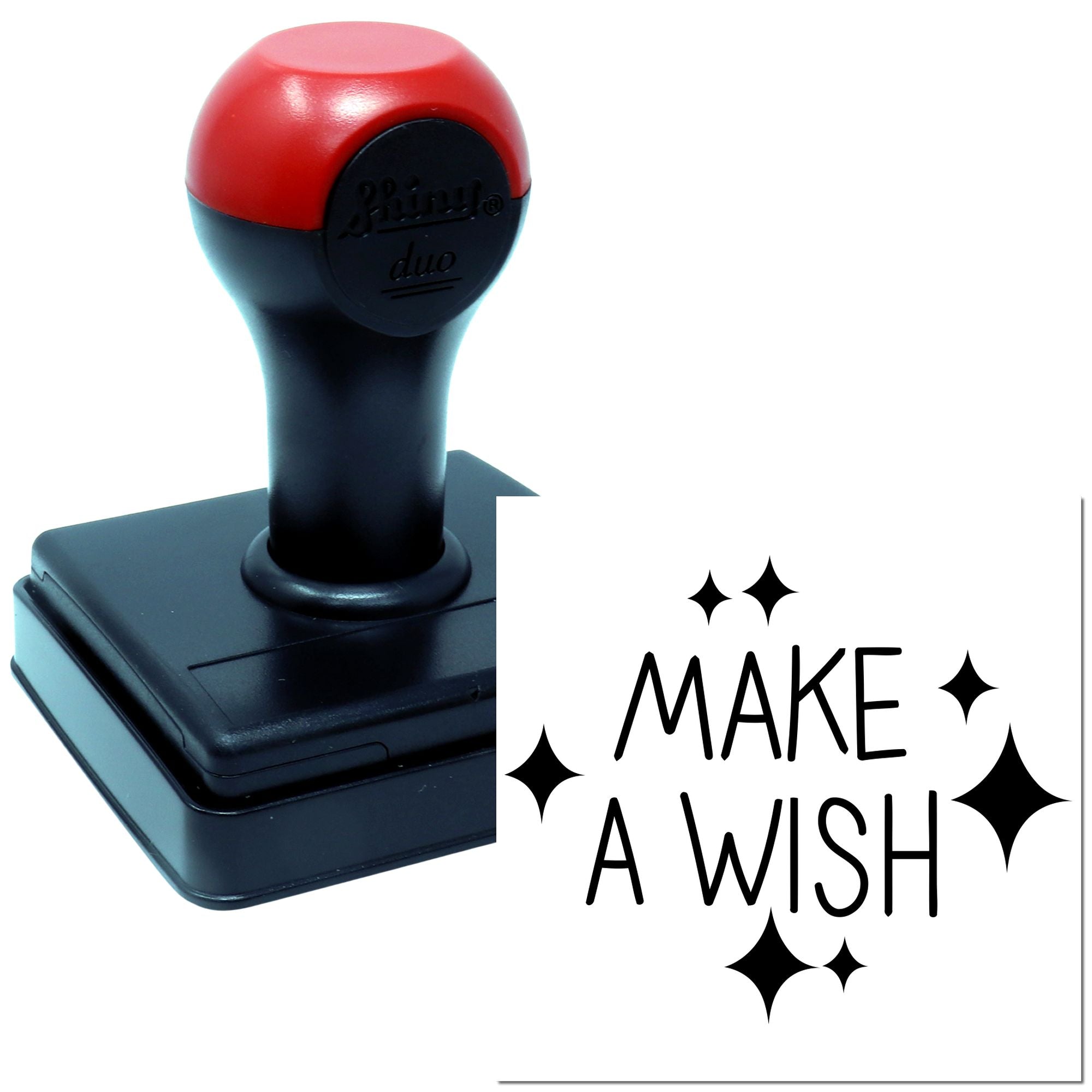 Self-inking rubber stamp with Make a Wish design and sparkles for cards, crafts, and custom stamping.