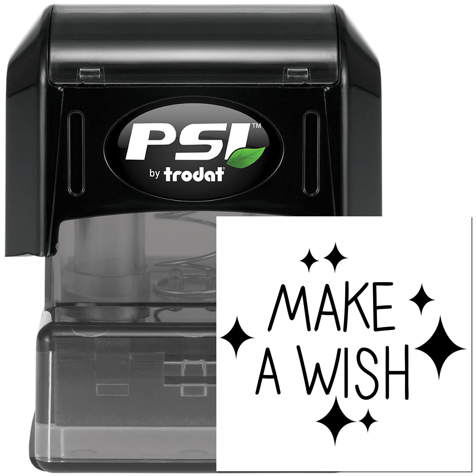 PSI by Trodat self-inking rubber stamp featuring Make a Wish design for greeting cards, scrapbooking, and crafts.