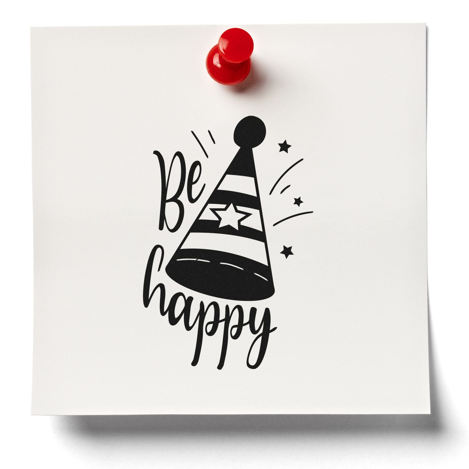 Be Happy party hat rubber stamp impression for greeting cards, scrapbooking, and festive party crafts