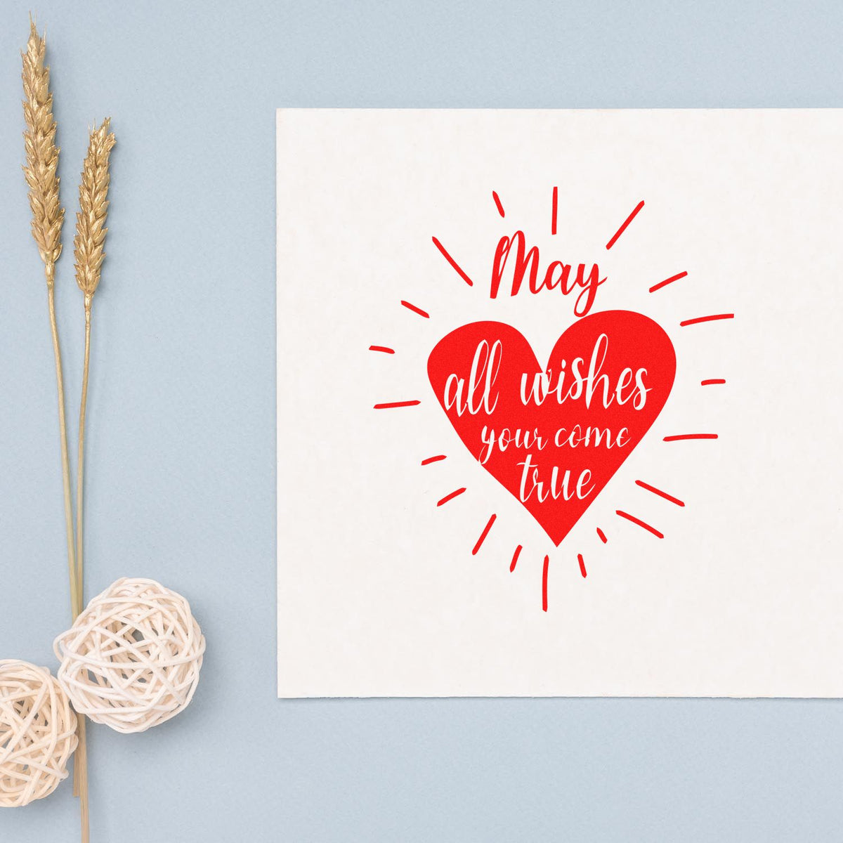 May Wishes Come True rubber stamp shown in red ink, stamped for projects such as service year album page.