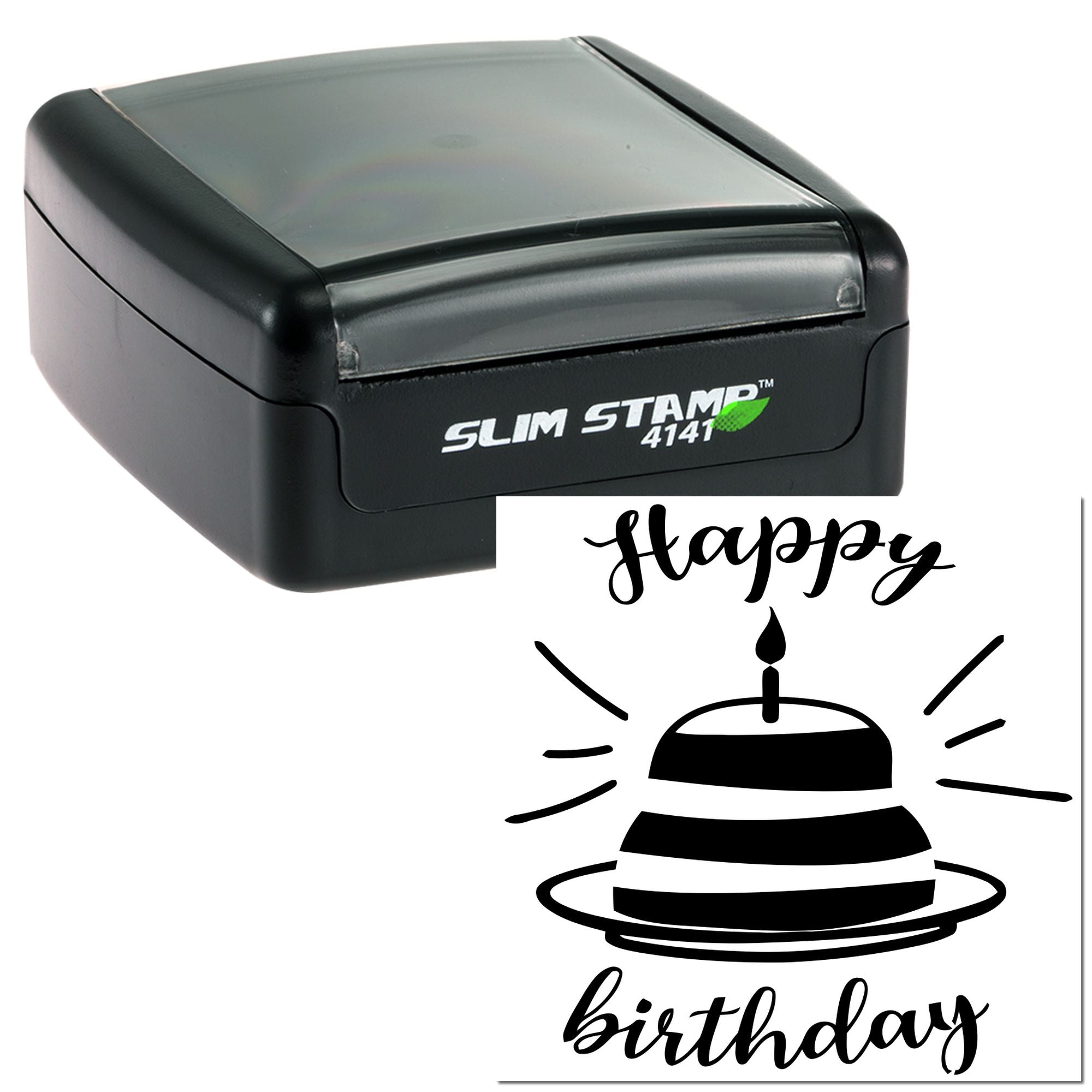 Self-inking Slim Stamp 4141 rubber stamp with happy birthday cake design for custom birthday cards and packaging