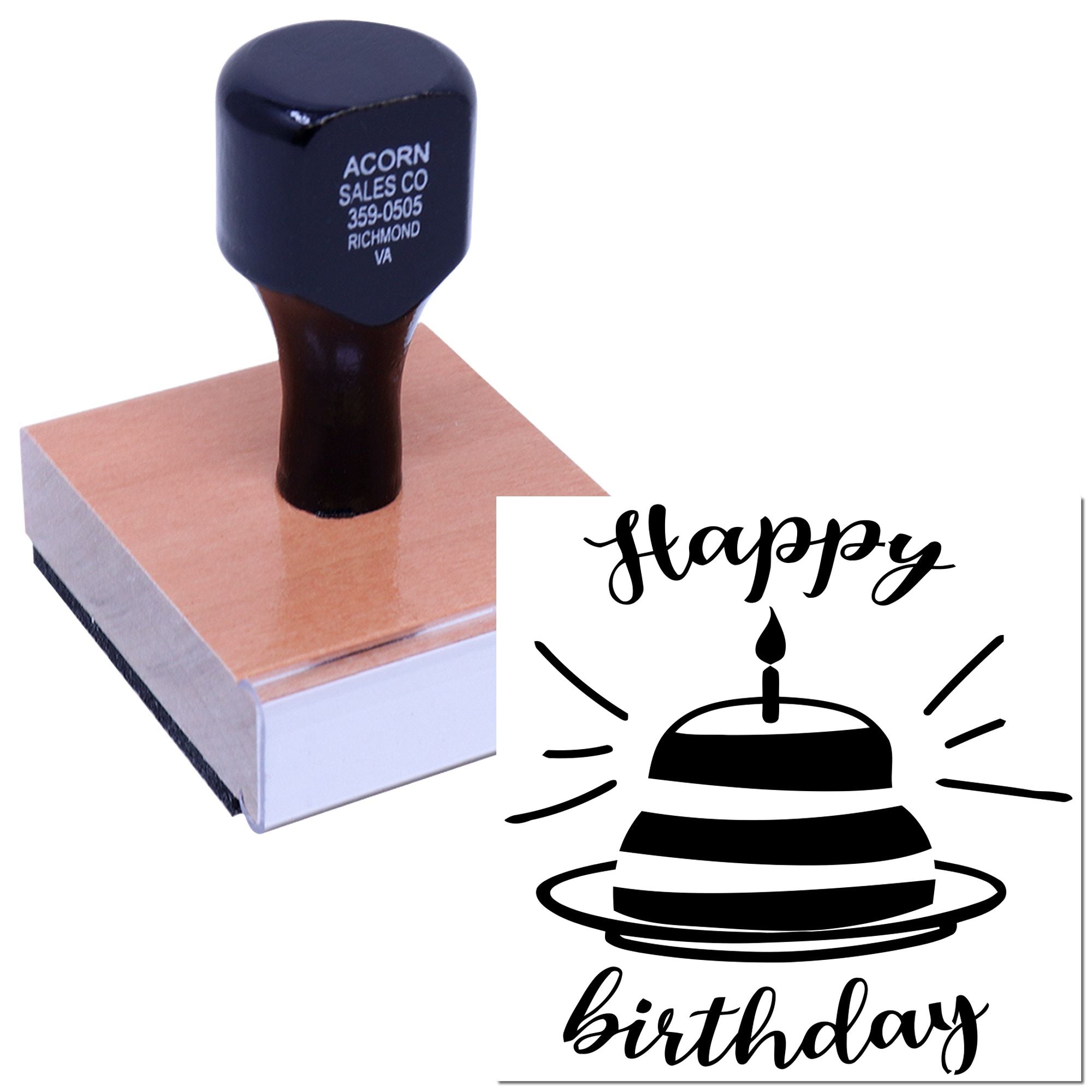 Happy birthday rubber stamp with cake design for custom birthday cards and party invitations