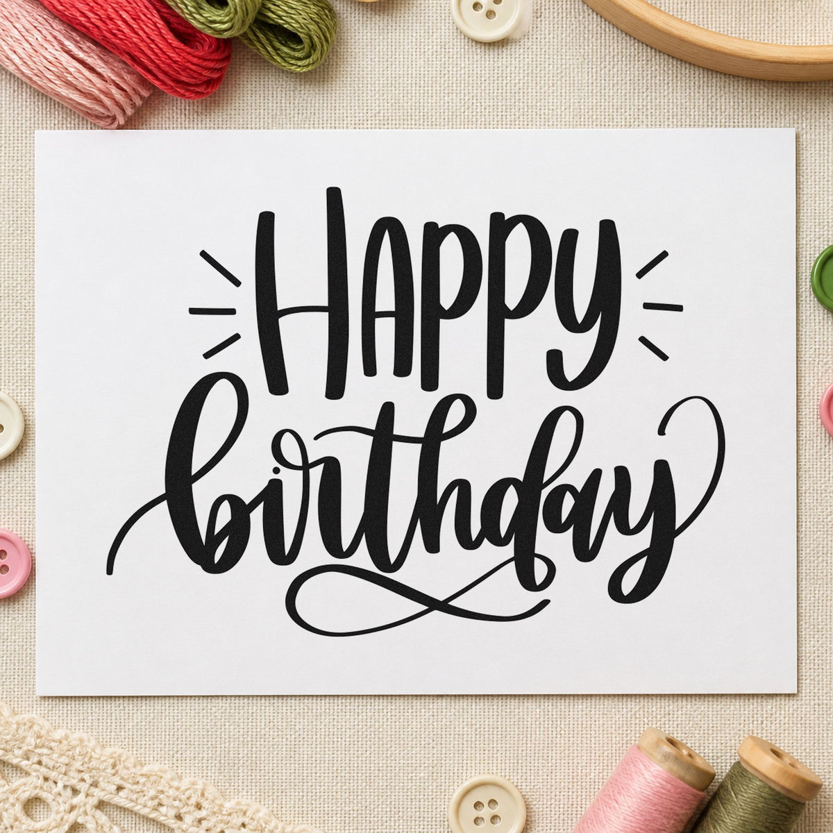 Happy Birthday Loop Flourished Lettering Slim Pre-Inked Stamp in use 4