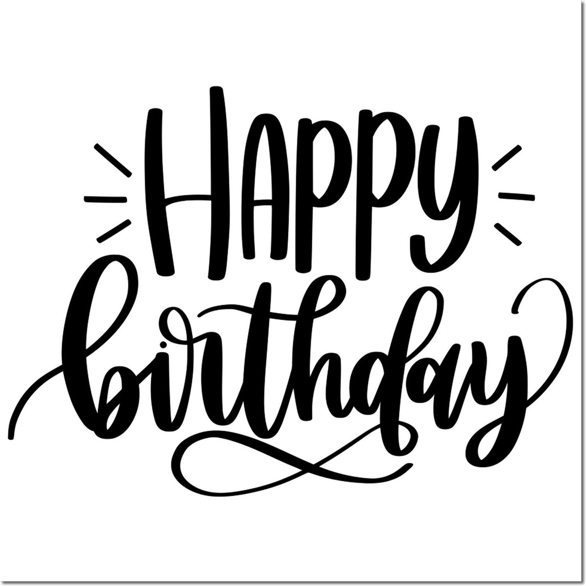Happy Birthday rubber stamp design for birthday cards, scrapbooking, and handmade gift packaging.