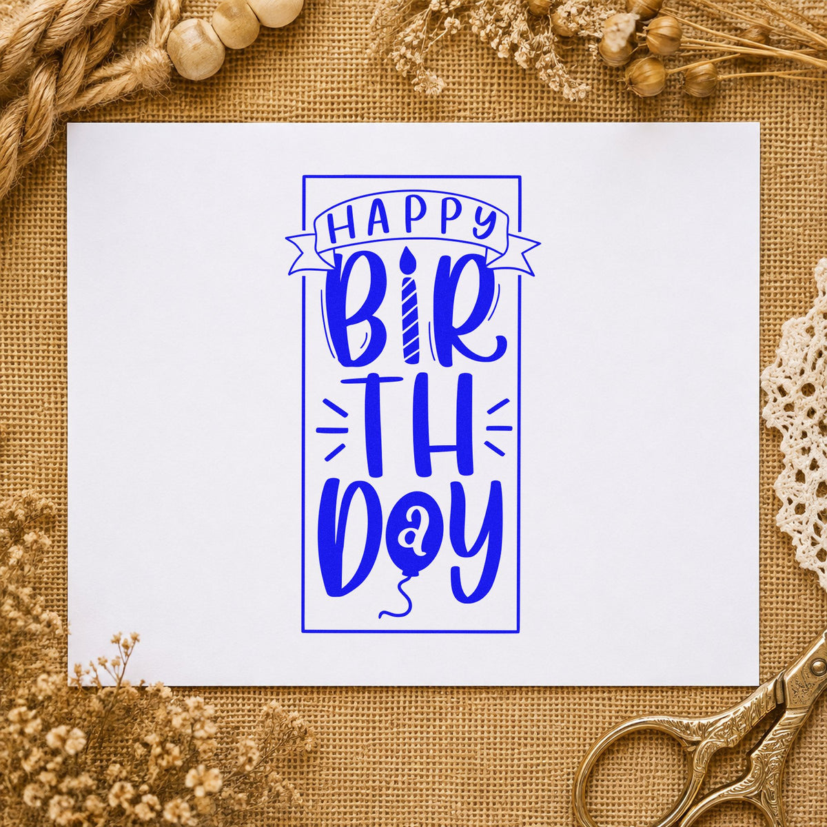 Slim Pre-Inked Happy Birthday Upright Banner Frame Stamp in use 5