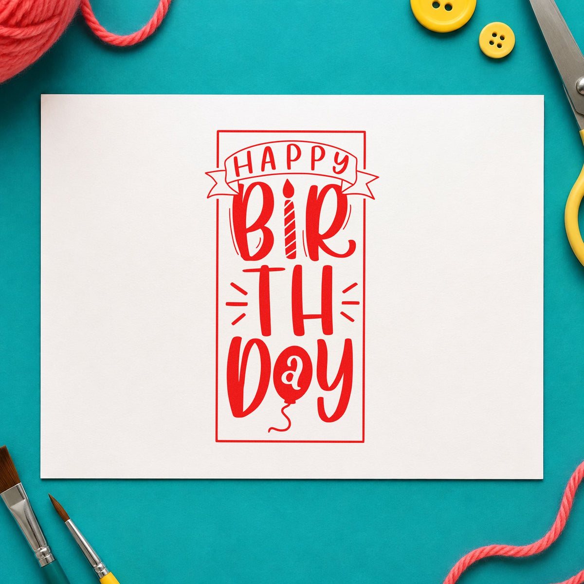 Happy Birthday Upright Banner Frame Self-Inking Craft Stamp in use 7