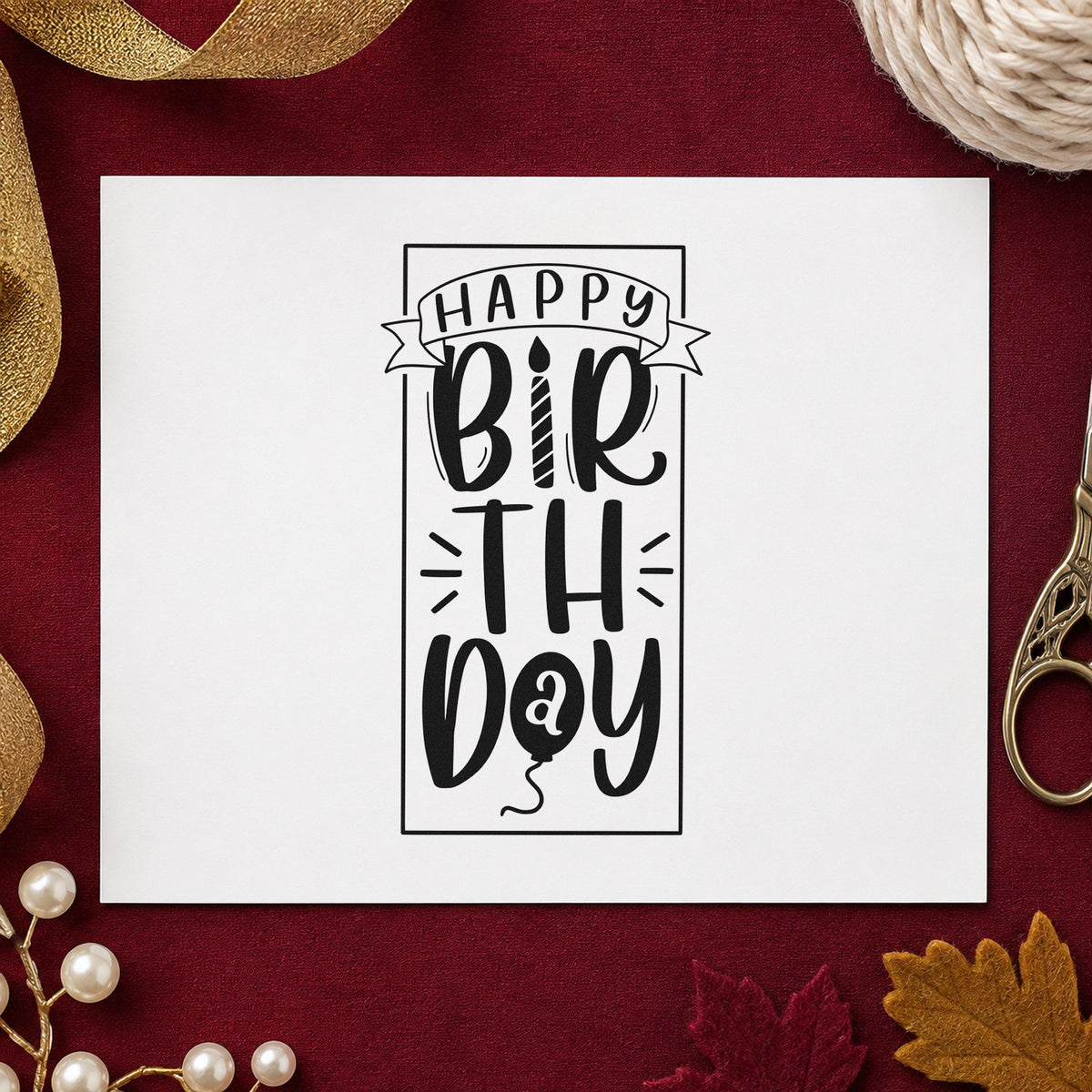 Happy Birthday Upright Banner Frame Self-Inking Craft Stamp in use 9