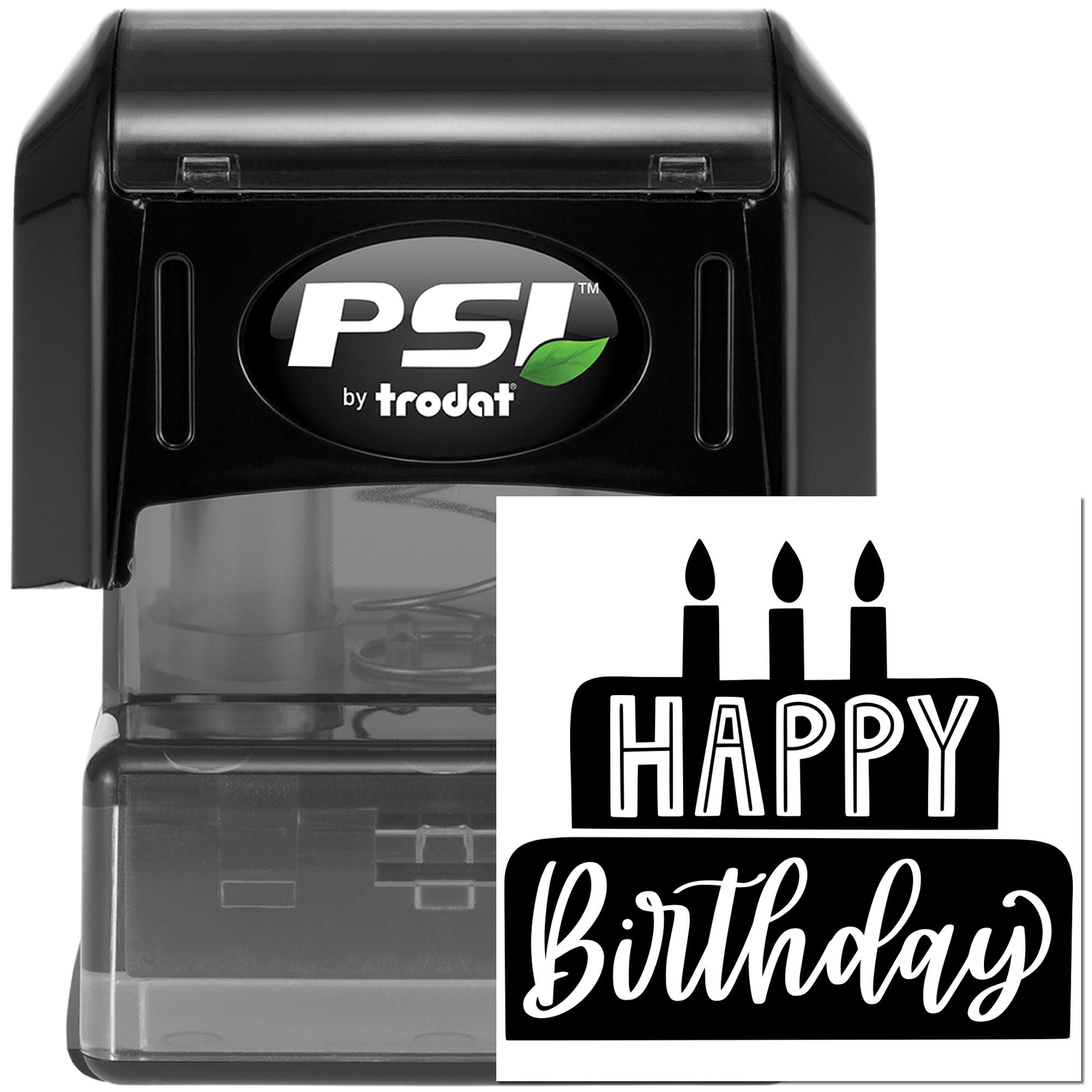 PSI by Trodat self-inking rubber stamp with Happy Birthday text for birthday cards, invitations, and party favors.