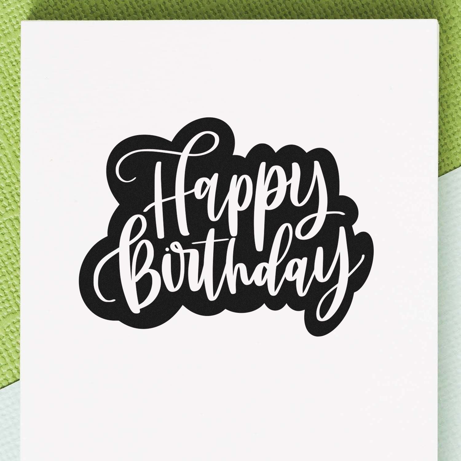 Happy Birthday script rubber stamp design for custom birthday cards, scrapbooking, and handmade craft projects