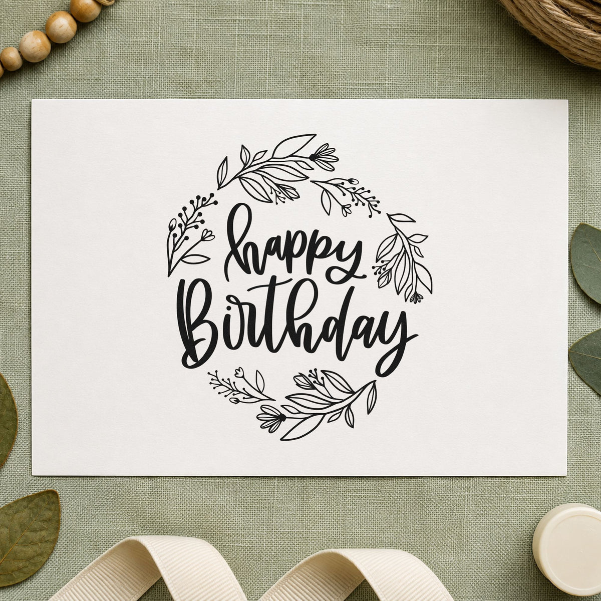 Birthday Wishes Leafy Wreath Slim Pre-Inked Stamp in use 4