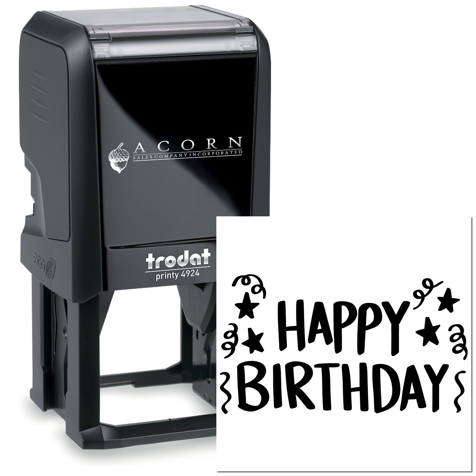 Personalized Happy Birthday rubber stamp with Trodat Printy 4924 self-inking stamper for birthday cards and gift packaging