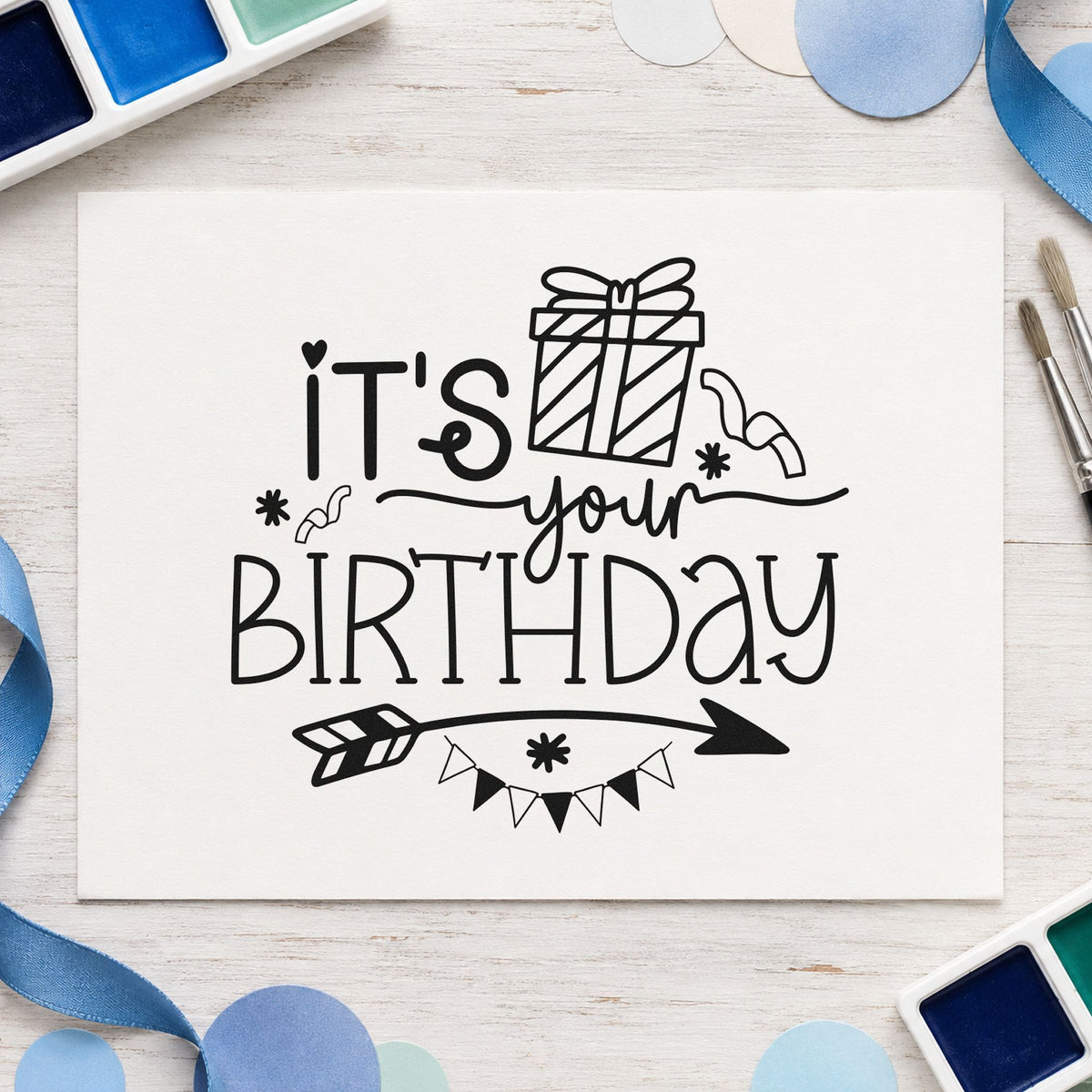 Your Birthday Gift Arrow rubber stamp printed in black ink, ready for pennant arrow cards and similar paper crafts.