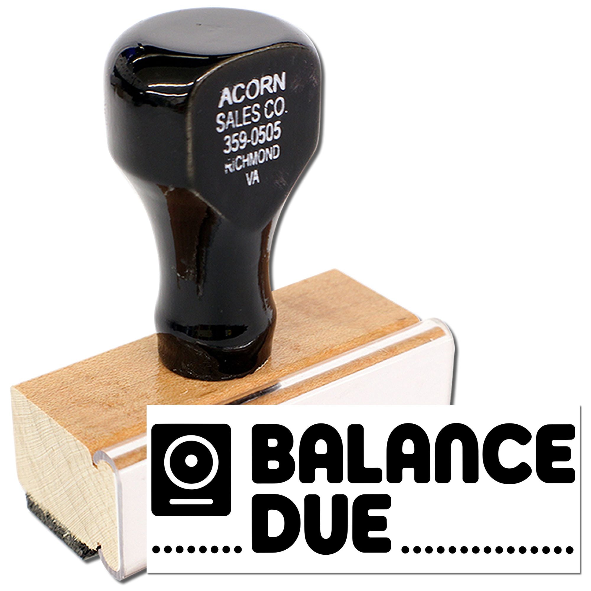 Custom rubber stamp showing Balance Due imprint for invoices and payment reminder use